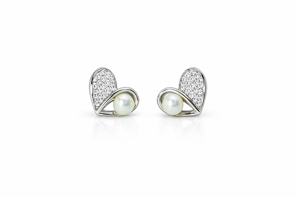 Silver Heart Shape Pearl Stud Earrings - Celebrate yourself, Loudly.