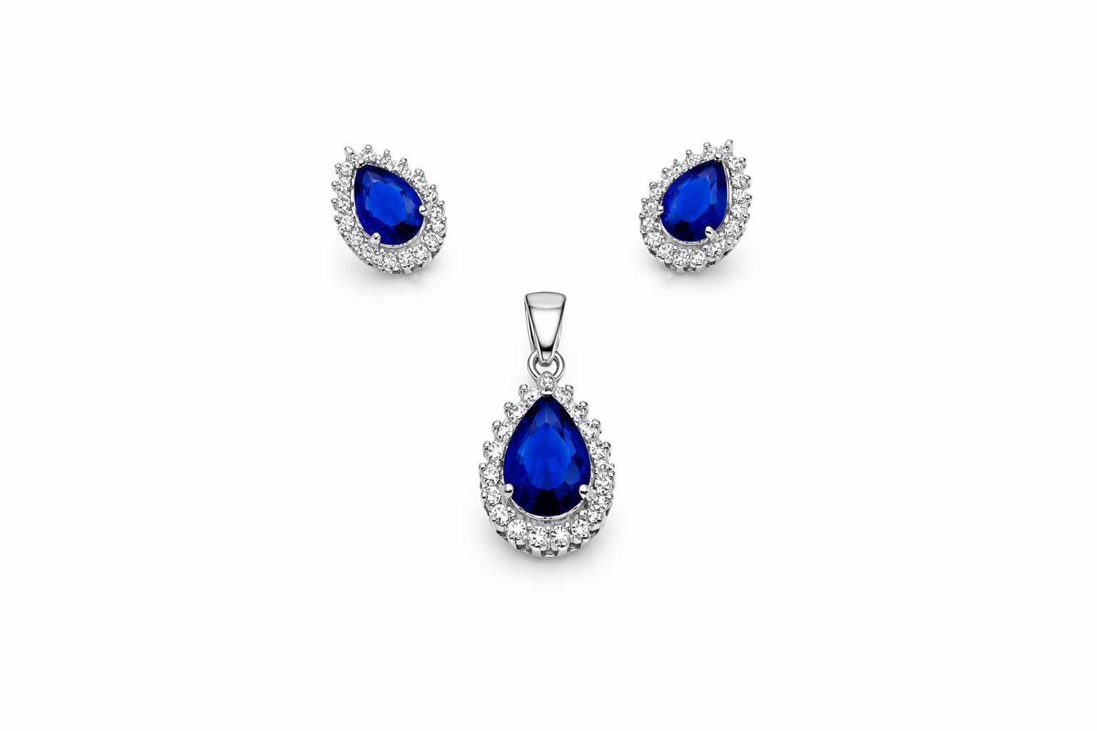Luxury Finish Blue Diamond Silver Pendant Set - Subtle enough for work, strong enough to be noticed.