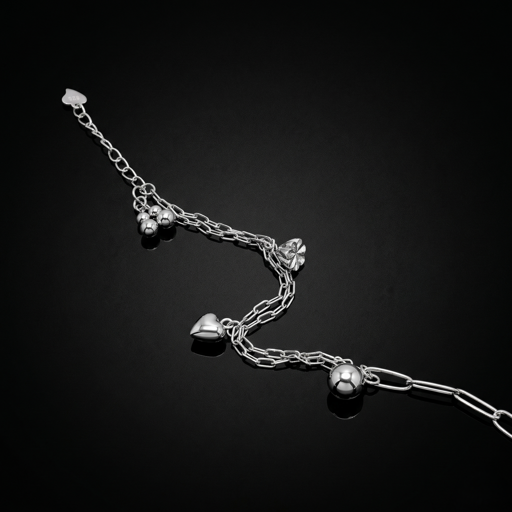 Sterling Silver 925 Bracelet | Sleek Minimal Chain with Hanging Charms