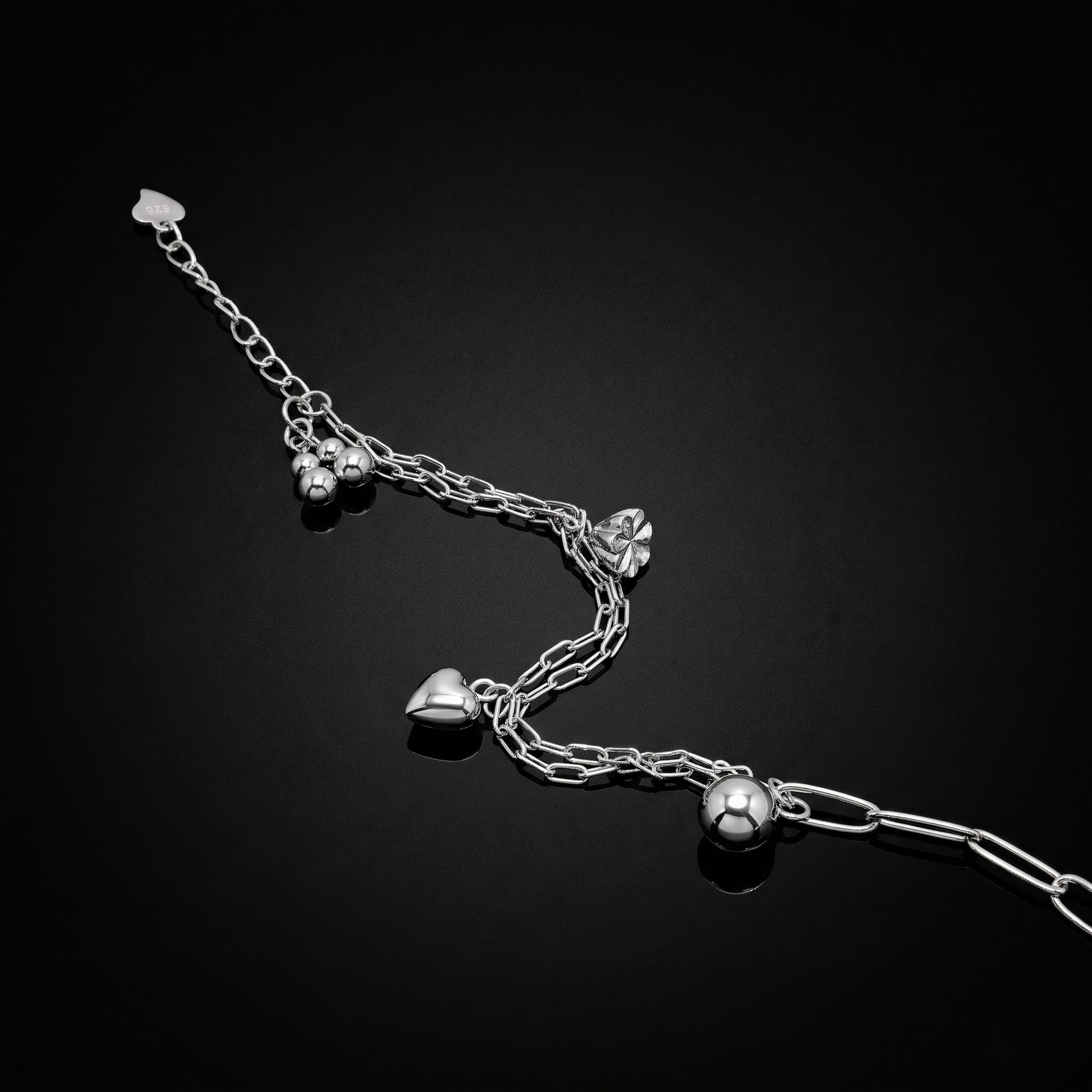 Sterling Silver 925 Bracelet | Sleek Minimal Chain with Hanging Charms