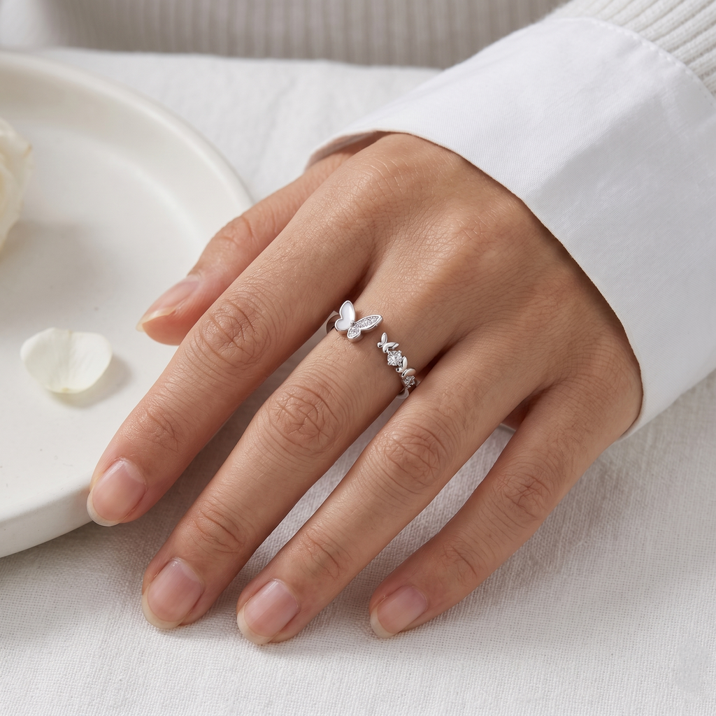 Butterfly Charm Adjustable Ring – Cute Everyday 925 Silver Ring