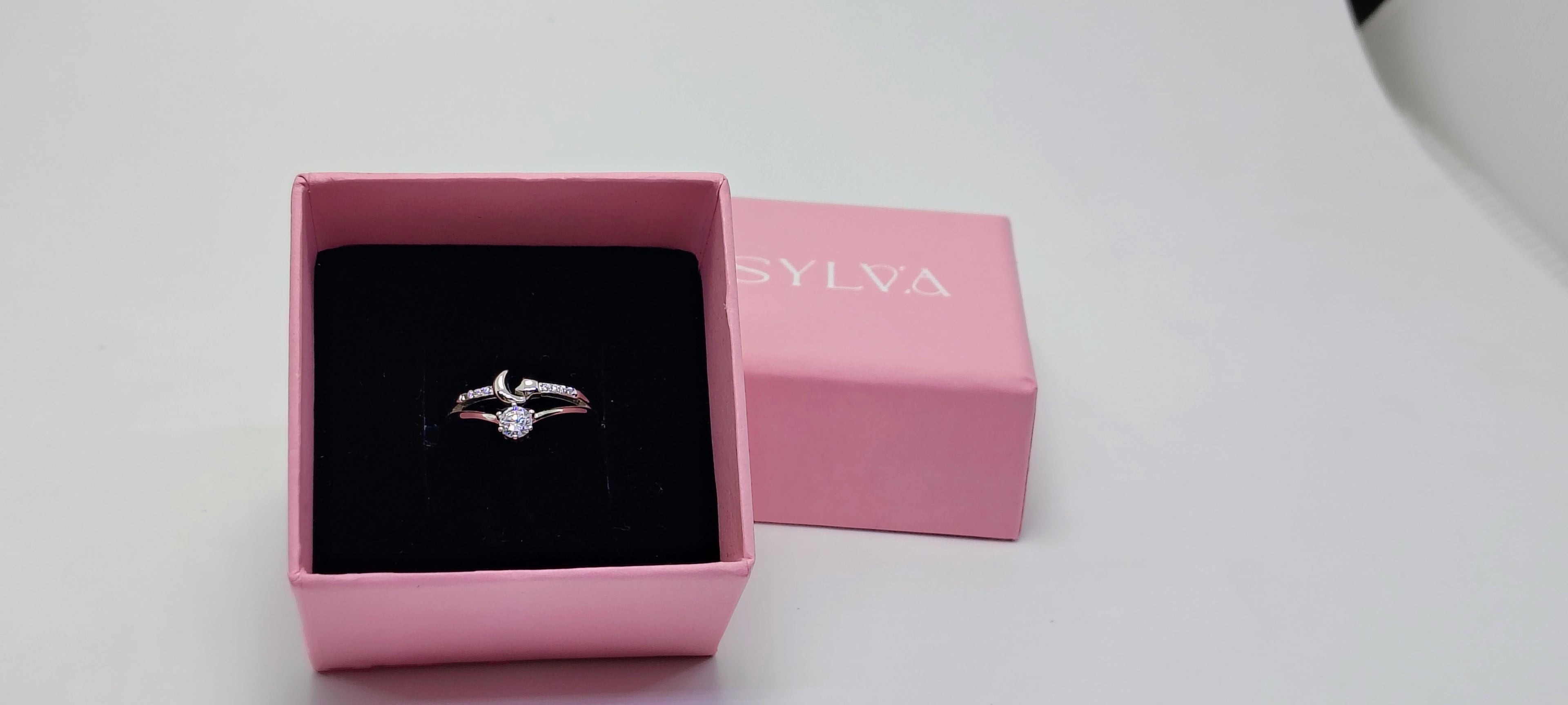 Celestial 925 Silver Moon & Star Ring with Mini Diamond – Sparkling Night Sky