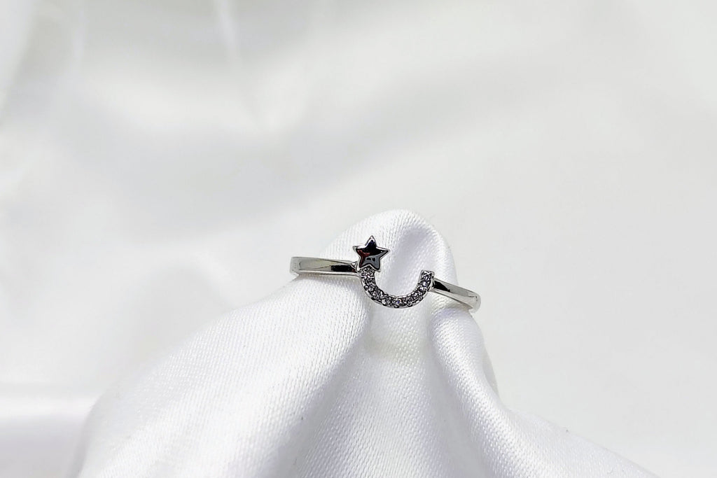 Silver Celestial  Moon & Star Ring