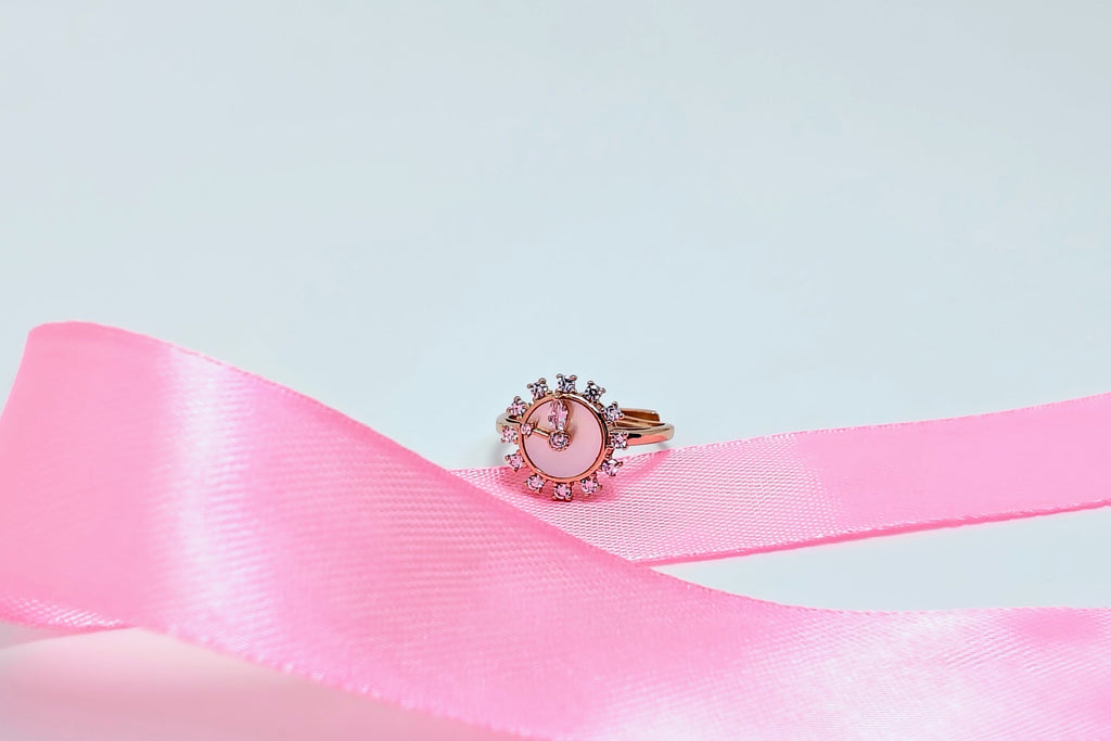 Silver Trendy Clock Dial Rose gold Ring