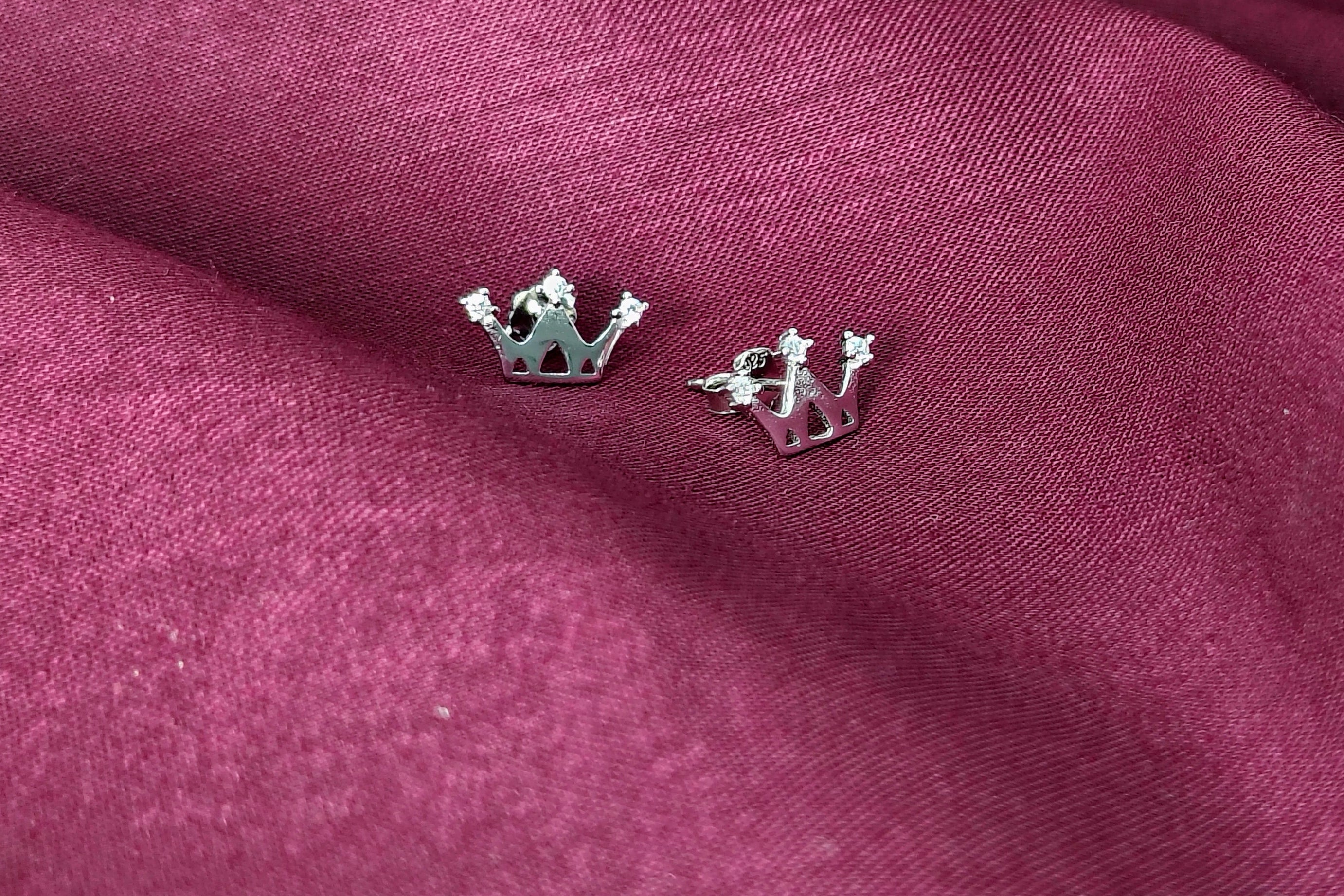 Silver Crown Shape 925 Silver Stud Earrings