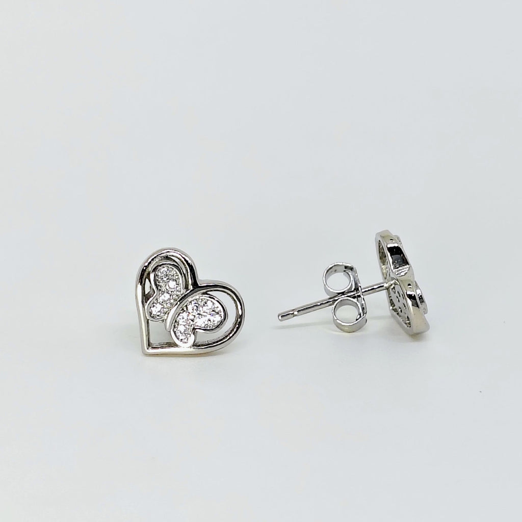 Silver Heart and Butterfly Everyday Stud Earrings - Designed to catch the light — and the attention.