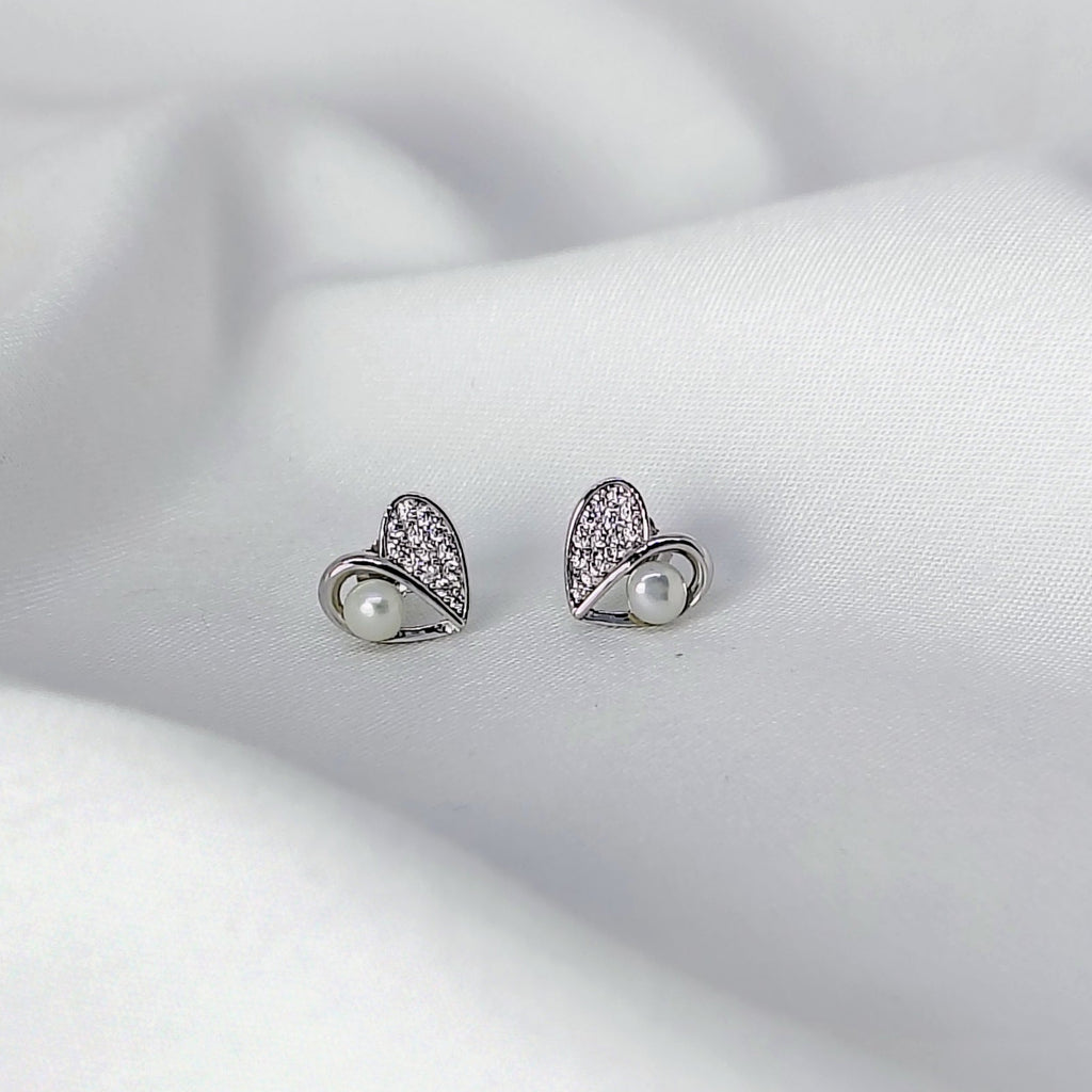Silver Heart Shape Pearl Stud Earrings - Celebrate yourself, Loudly.