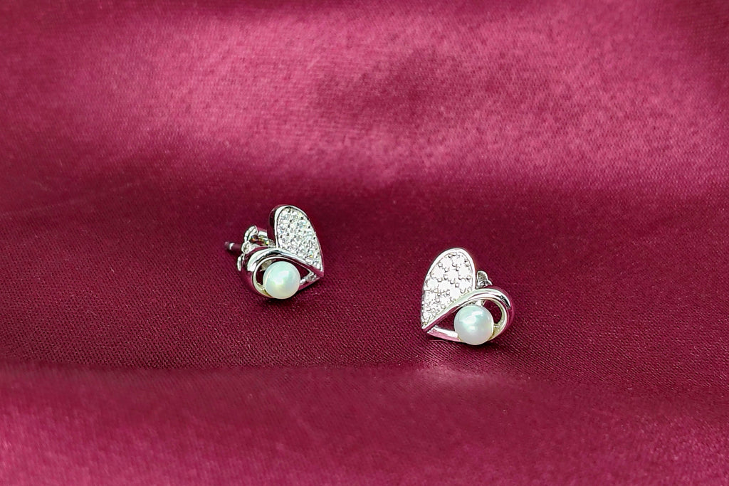 Silver Heart Shape Pearl Stud Earrings - Celebrate yourself, Loudly.