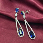 Ocean Drop Blue Diamond Long 925 Silver Earrings - For nights you’ll remember.