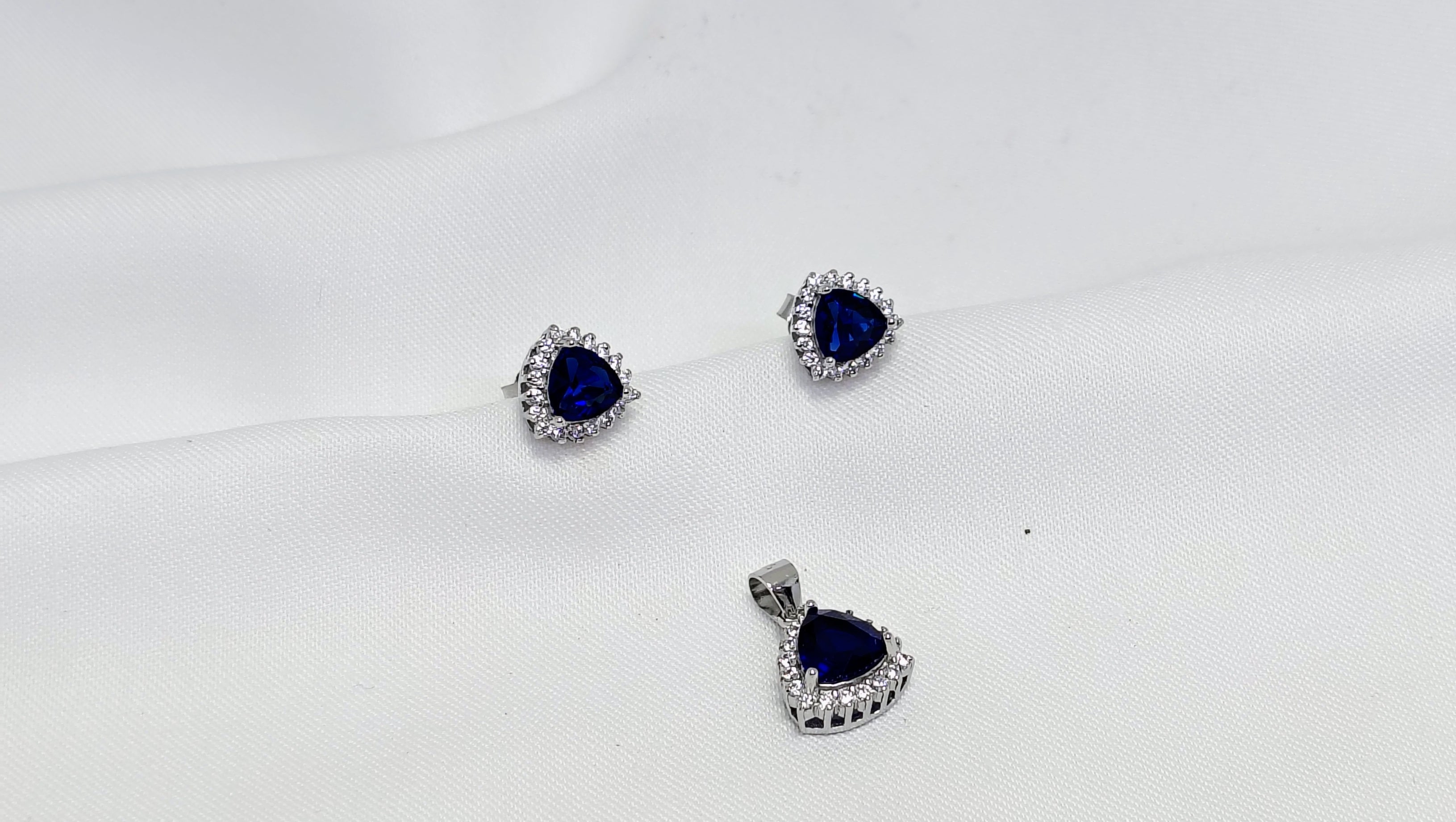 Classic Blue Diamond Silver Pendant Set - Subtle enough for work, strong enough to be noticed.