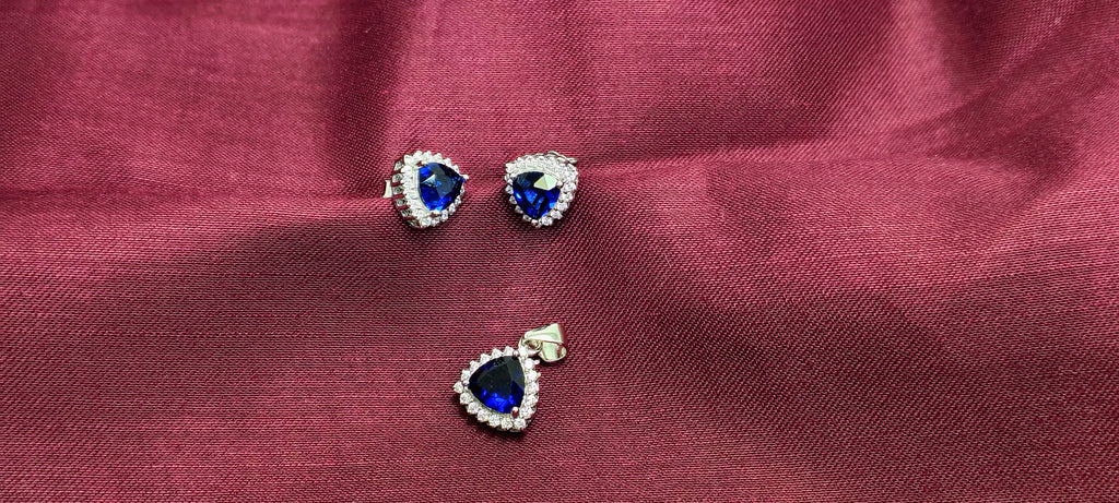 Classic Blue Diamond Silver Pendant Set - Subtle enough for work, strong enough to be noticed.