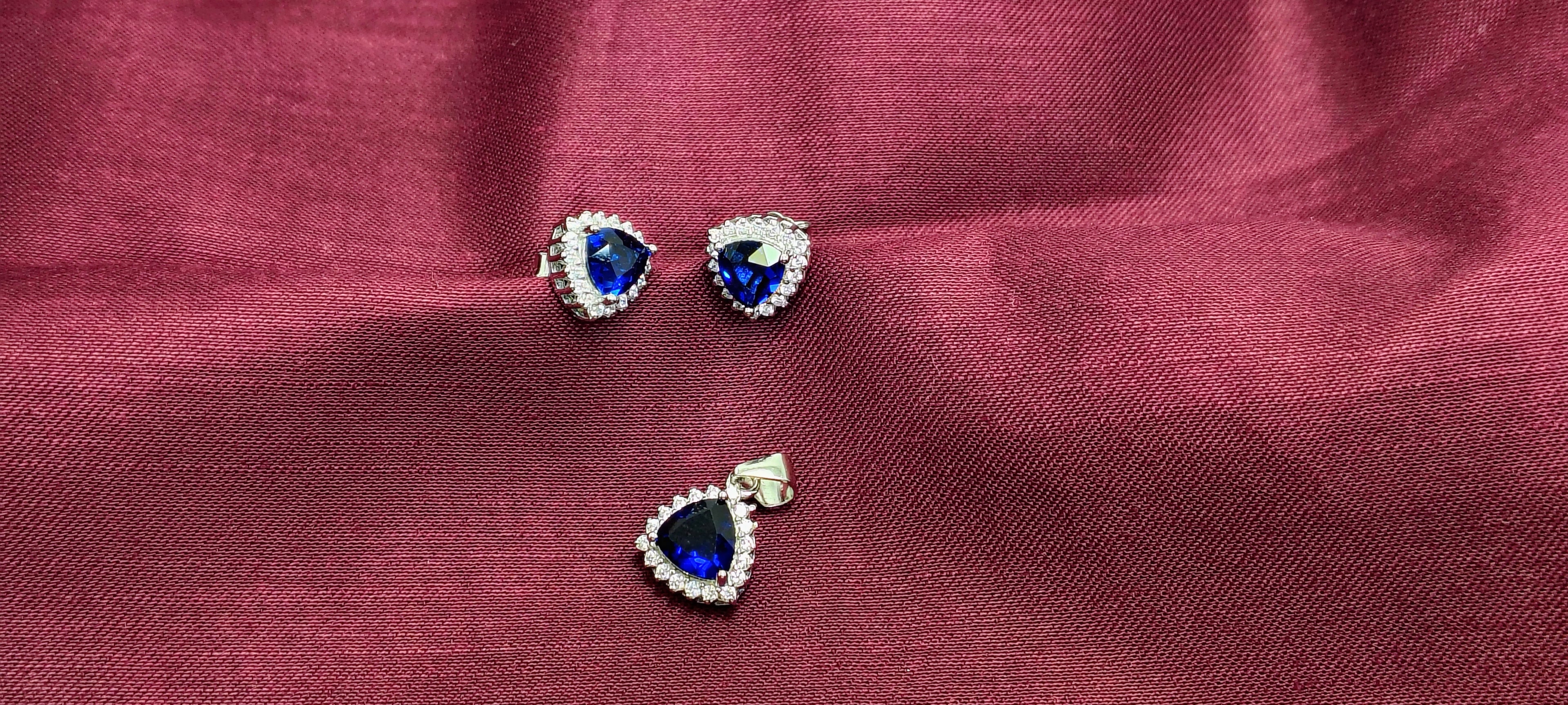 Classic Blue Diamond Silver Pendant Set - Subtle enough for work, strong enough to be noticed.