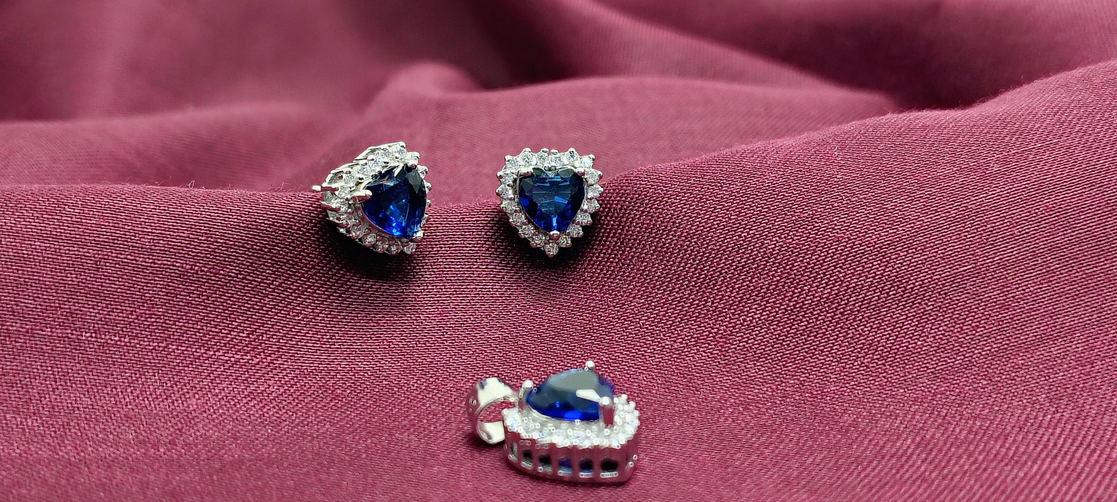 Luxury Finish Blue Heart Diamond Silver Pendant Set - Made for everyday confidence.