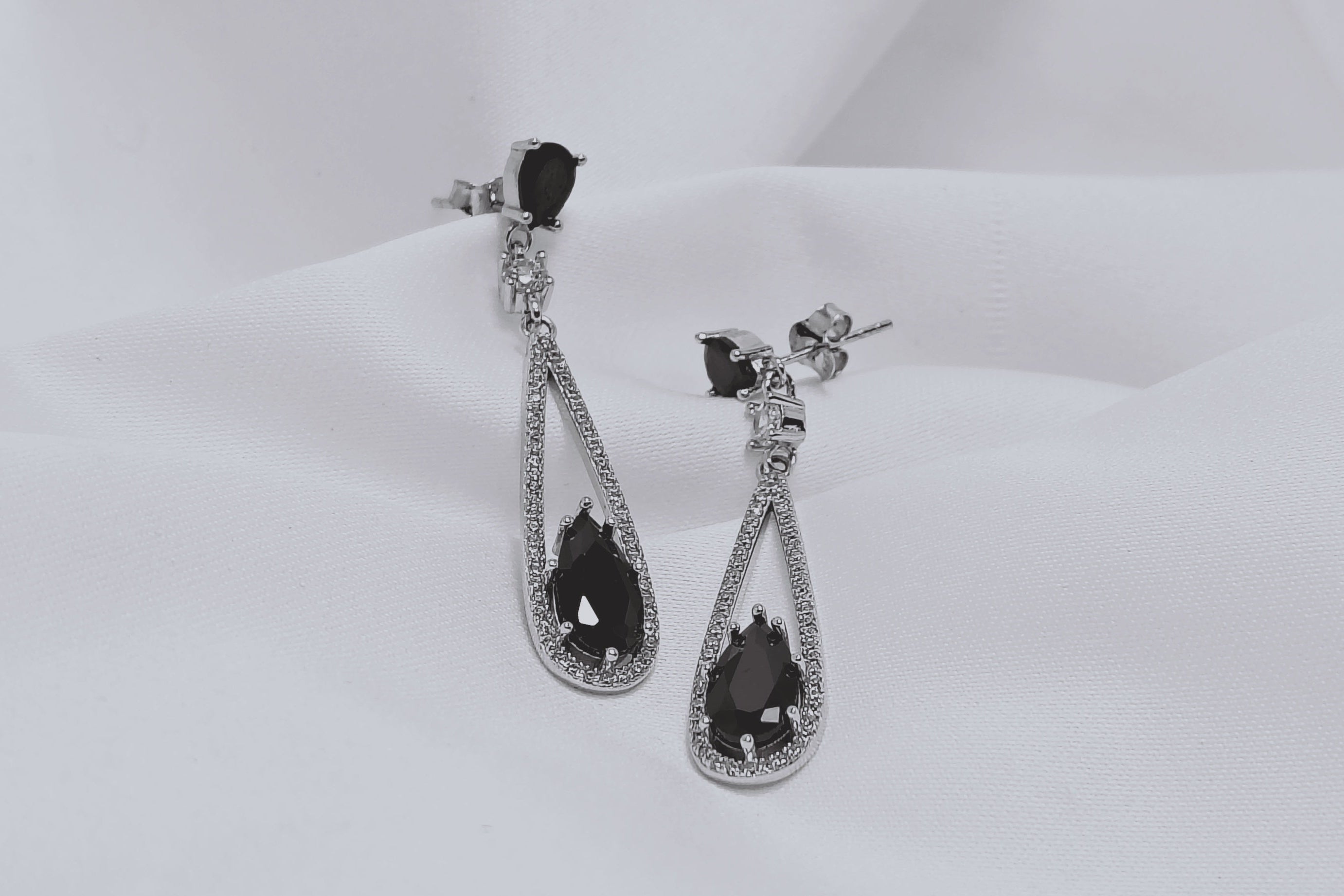 Midnight Noir Black Long Diamond 925 Silver Earrings - Work hard. Shine harder.