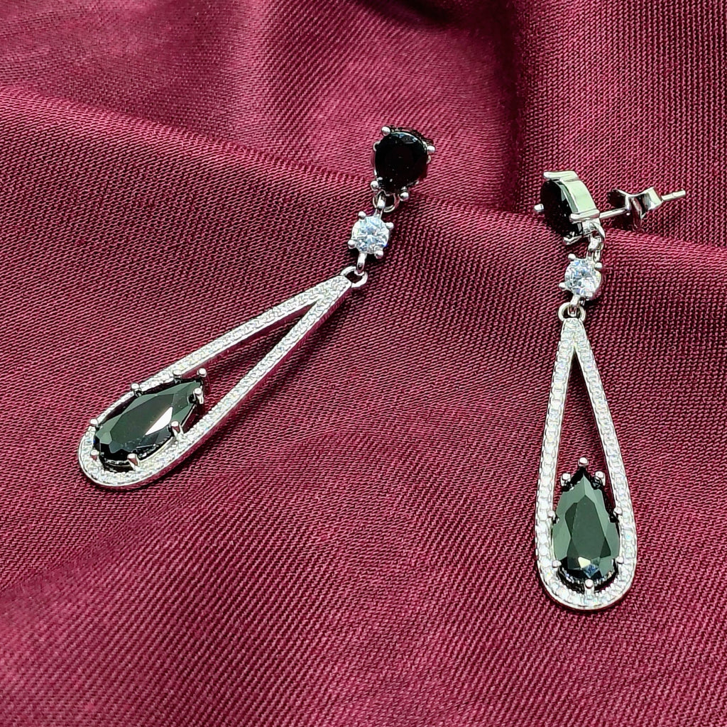 Midnight Noir Black Long Diamond 925 Silver Earrings - Work hard. Shine harder.