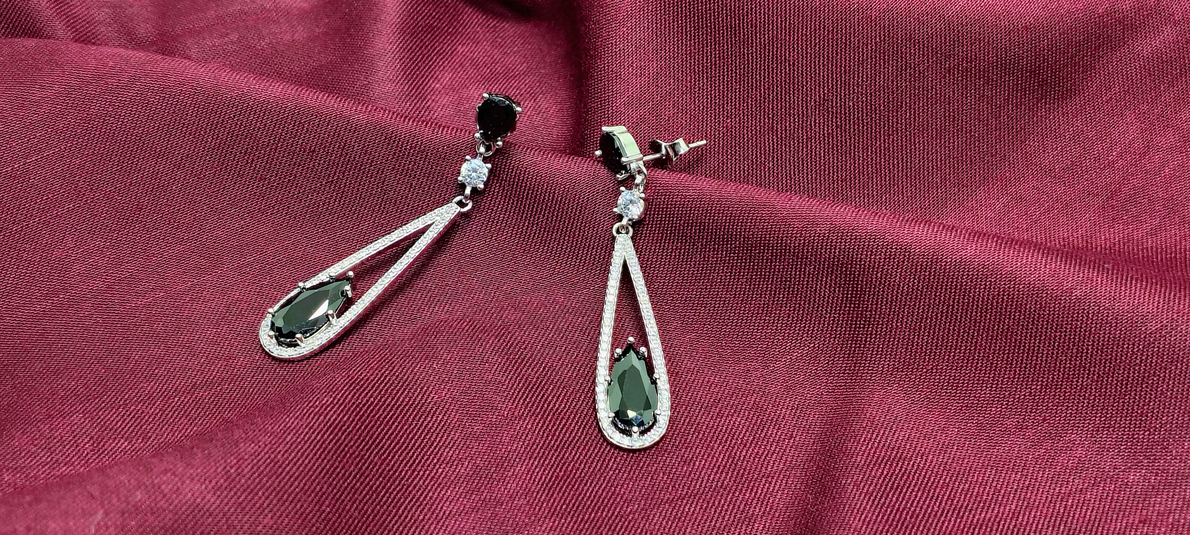 Midnight Noir Black Long Diamond 925 Silver Earrings - Work hard. Shine harder.