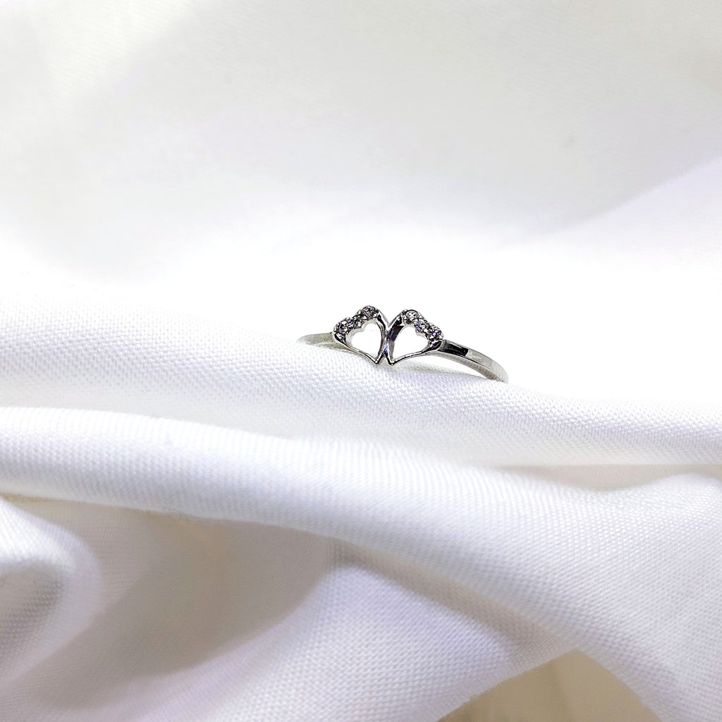 Double Heart Silver Ring – 925 Sterling Silver Romantic Minimalist Jewelry