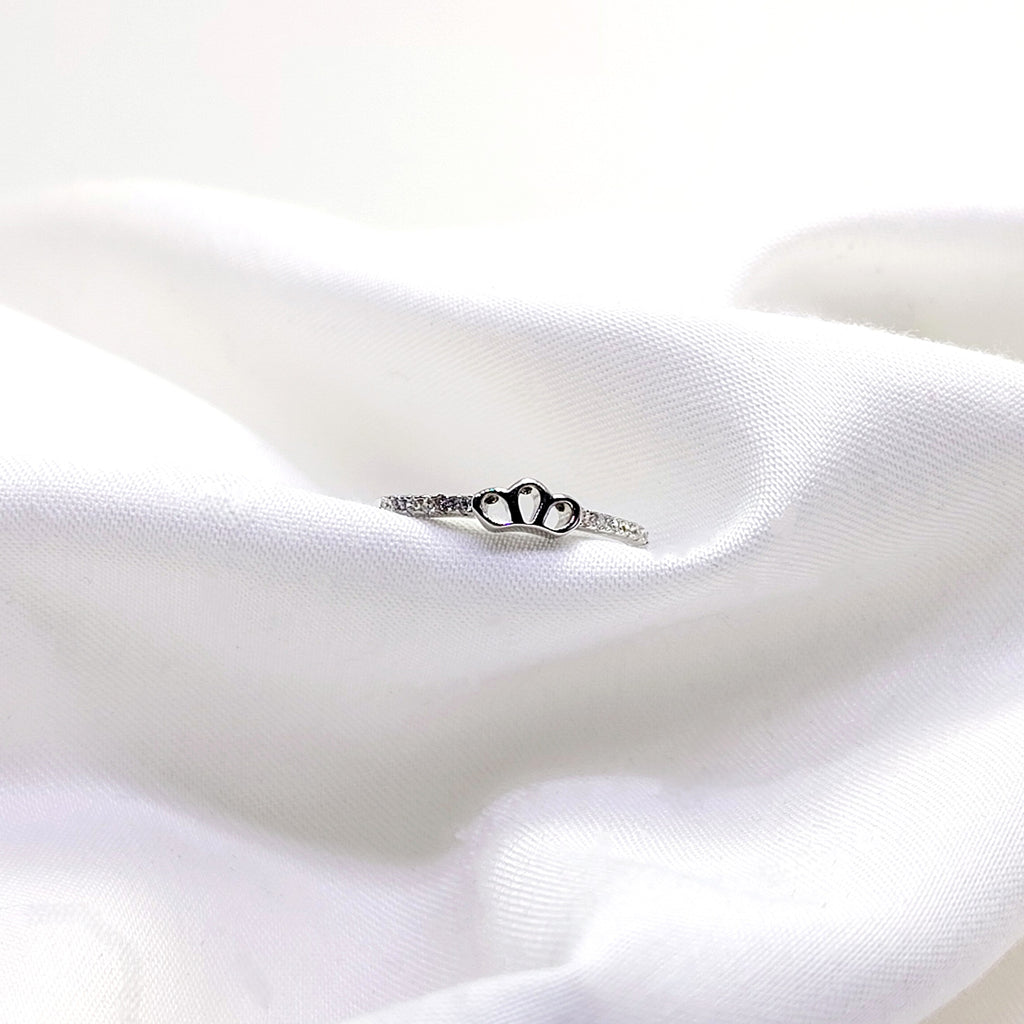 Elegant Silver Crown Ring with Pavé Accents