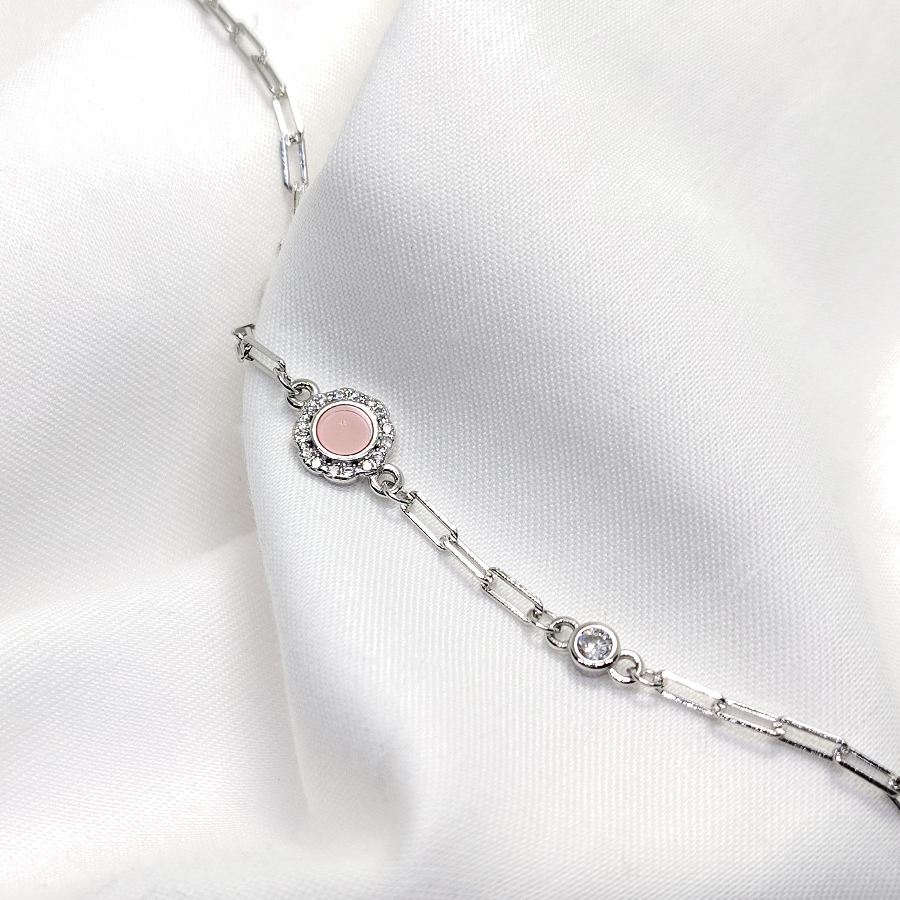 Pink Aura 925 Silver Chain Bracelet