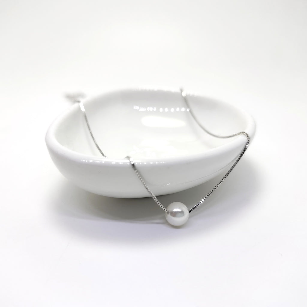 925 Silver Pearl Drop Necklace – Minimal Solitaire Chain for Women