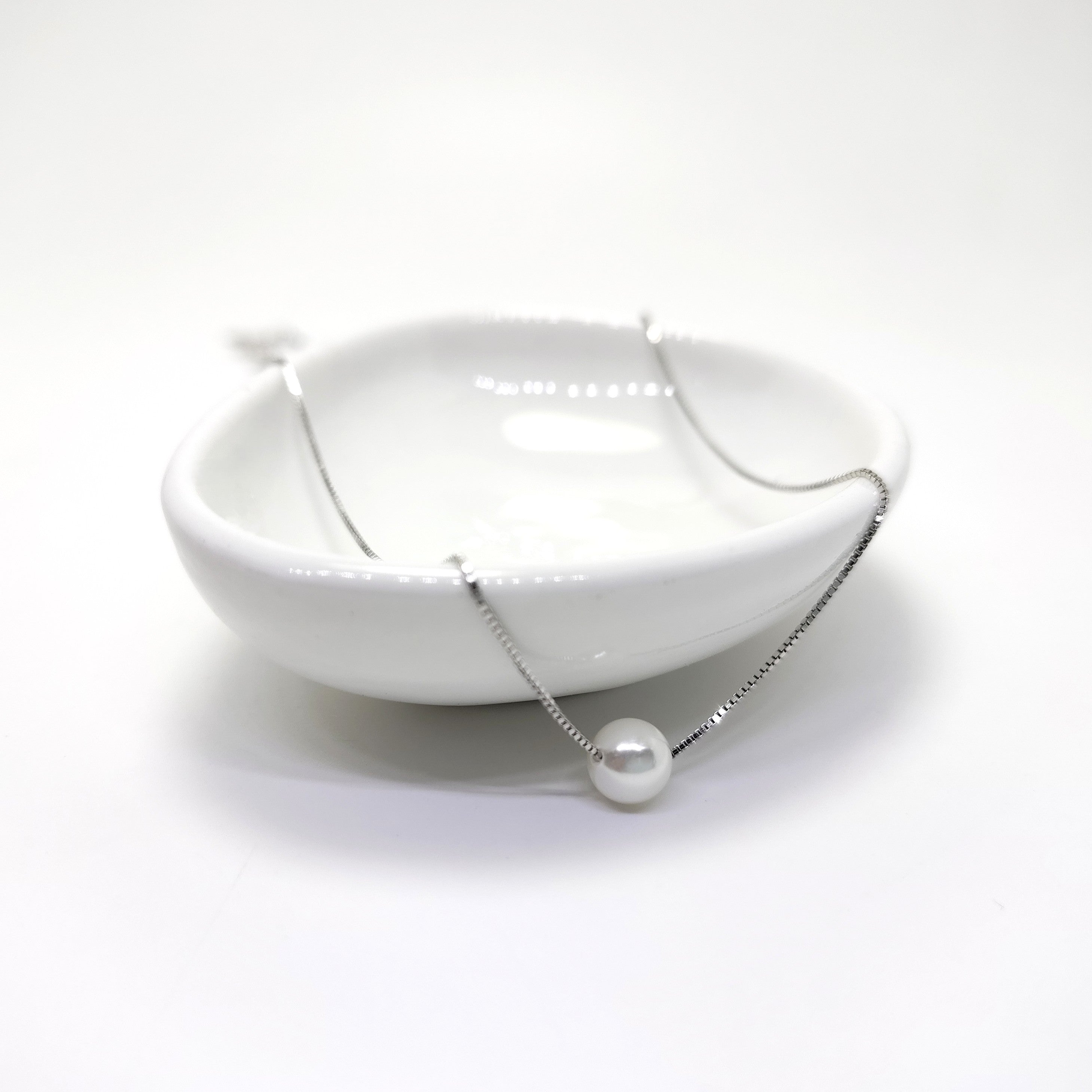 925 Silver Pearl Drop Necklace – Minimal Solitaire Chain for Women