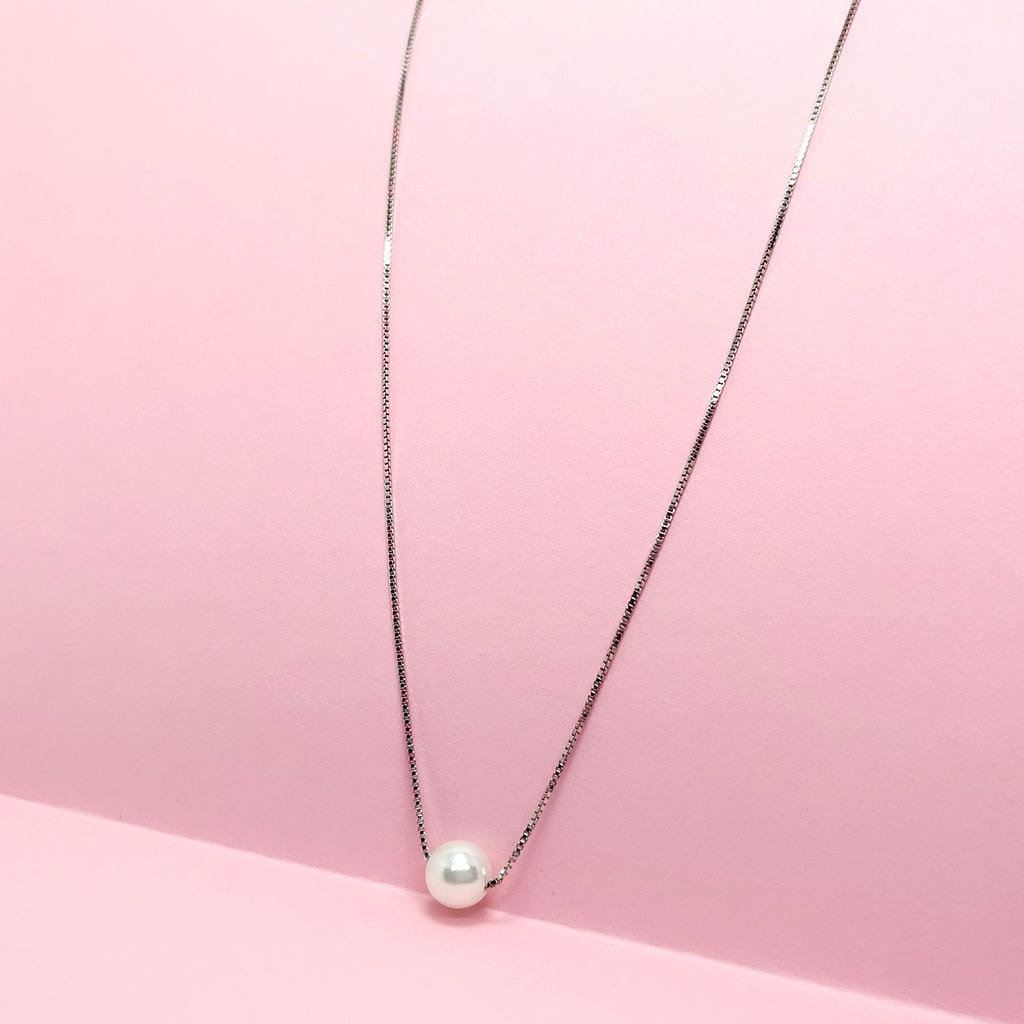925 Silver Pearl Drop Necklace – Minimal Solitaire Chain for Women