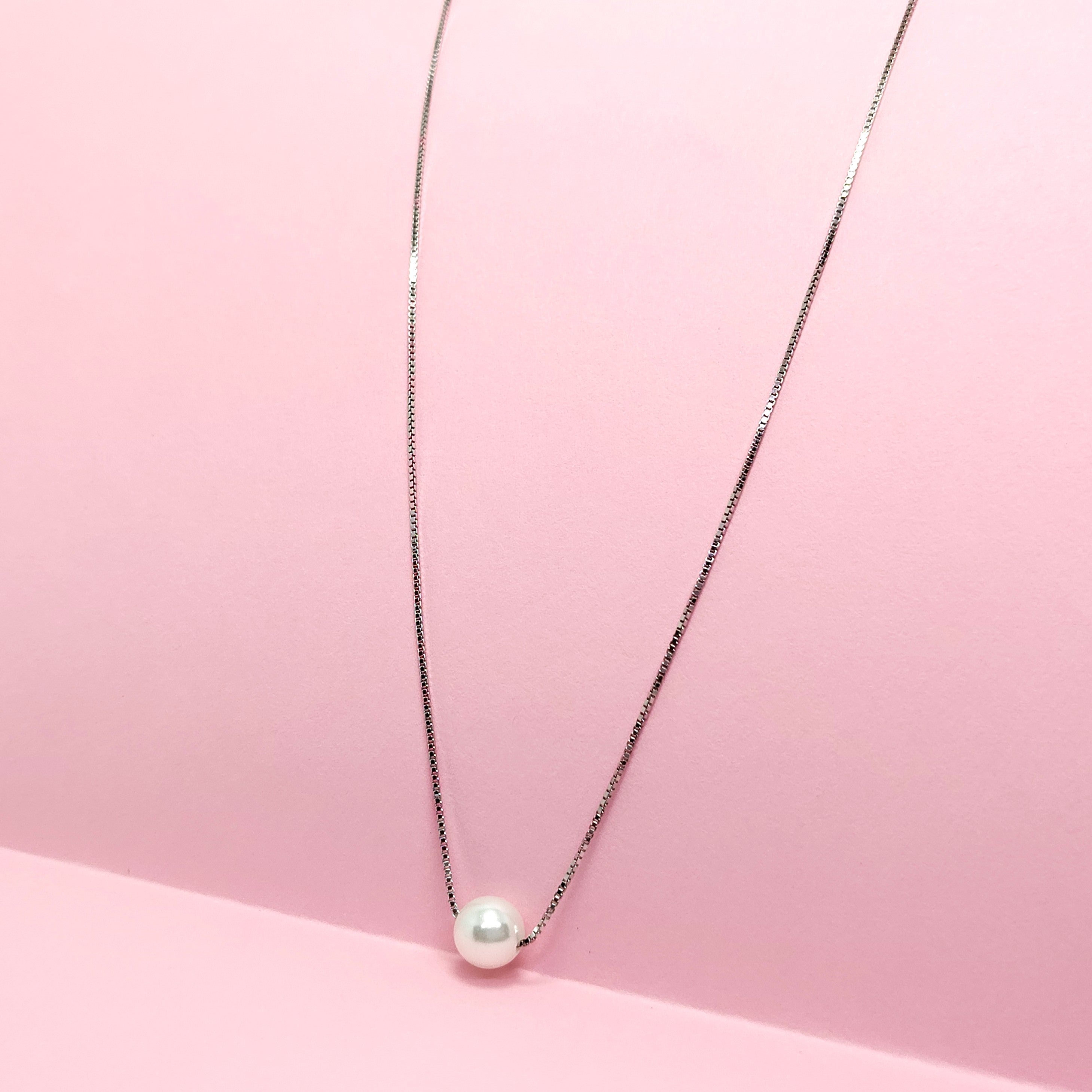 925 Silver Pearl Drop Necklace – Minimal Solitaire Chain for Women