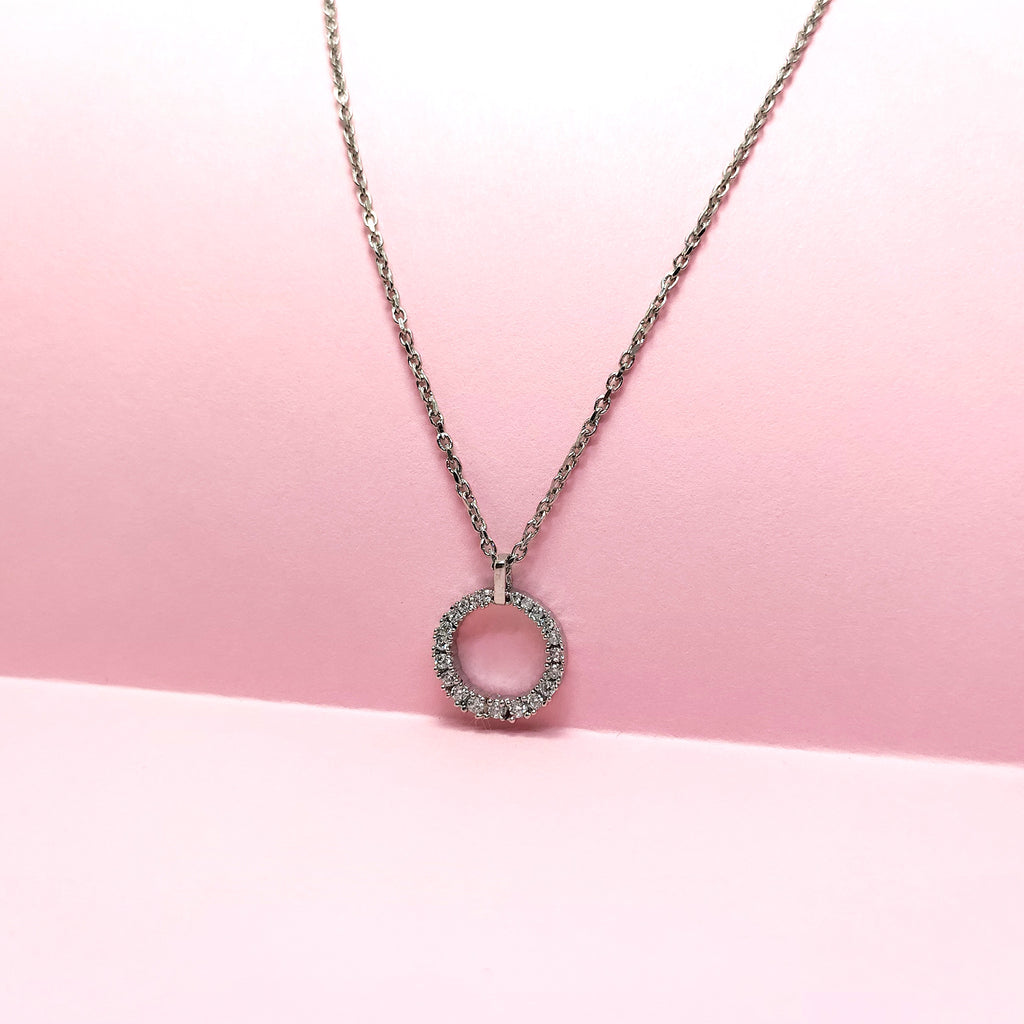 925 Silver Circle Diamond Pendant Necklace – Elegant Everyday Chain