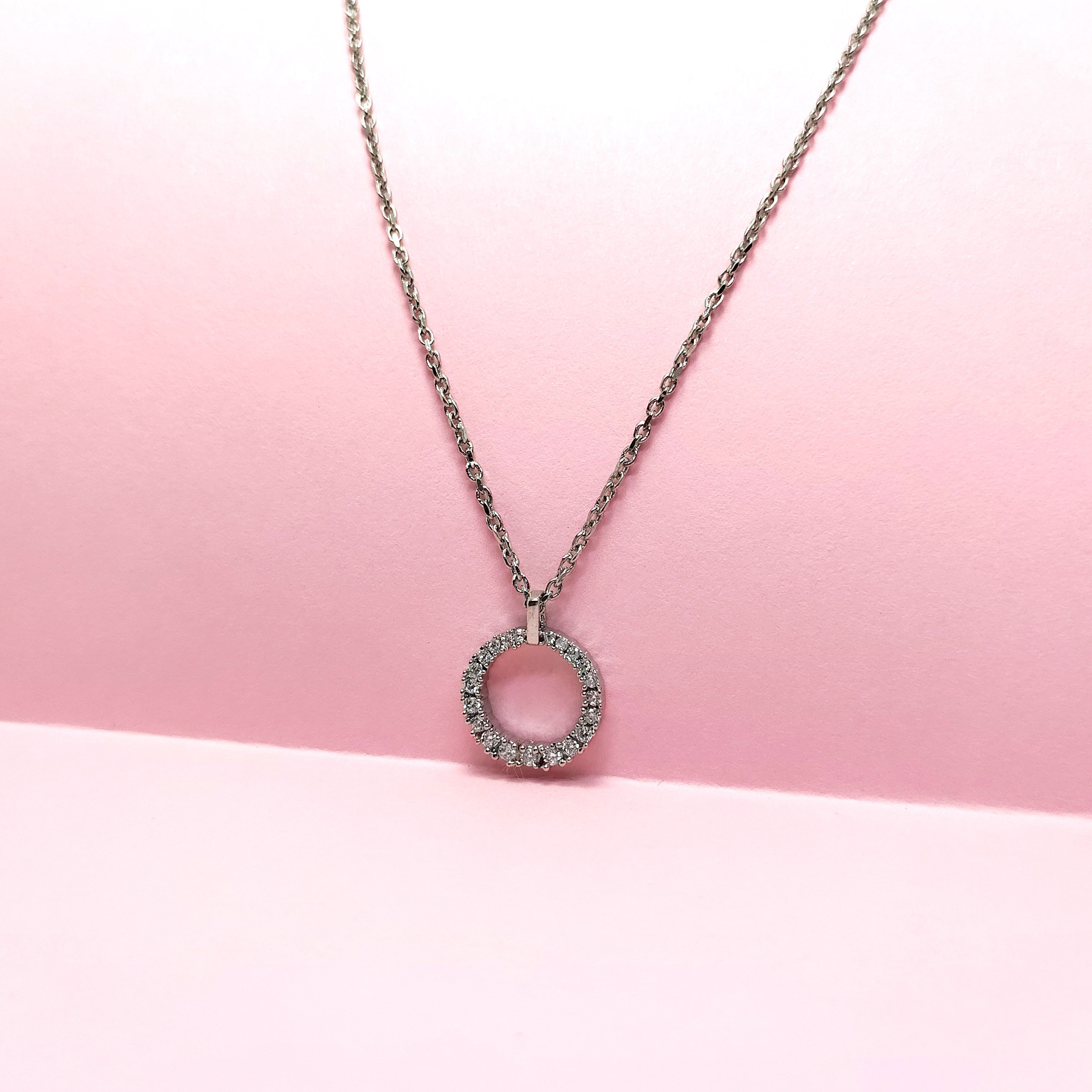 925 Silver Circle Diamond Pendant Necklace – Elegant Everyday Chain