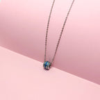925 Silver Blue Stone Pendant Necklace – Elegant Round Charm Chain