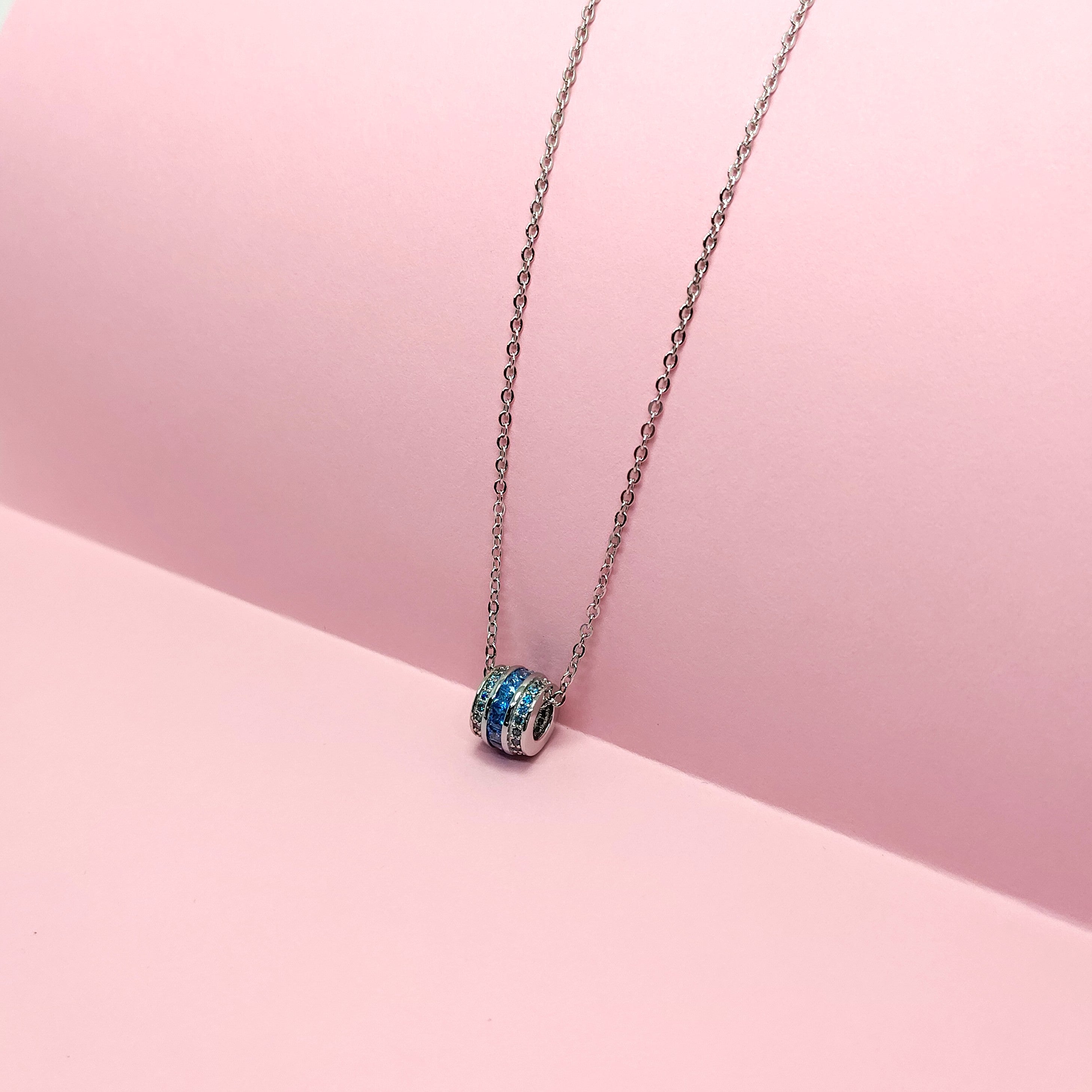 925 Silver Blue Stone Pendant Necklace – Elegant Round Charm Chain