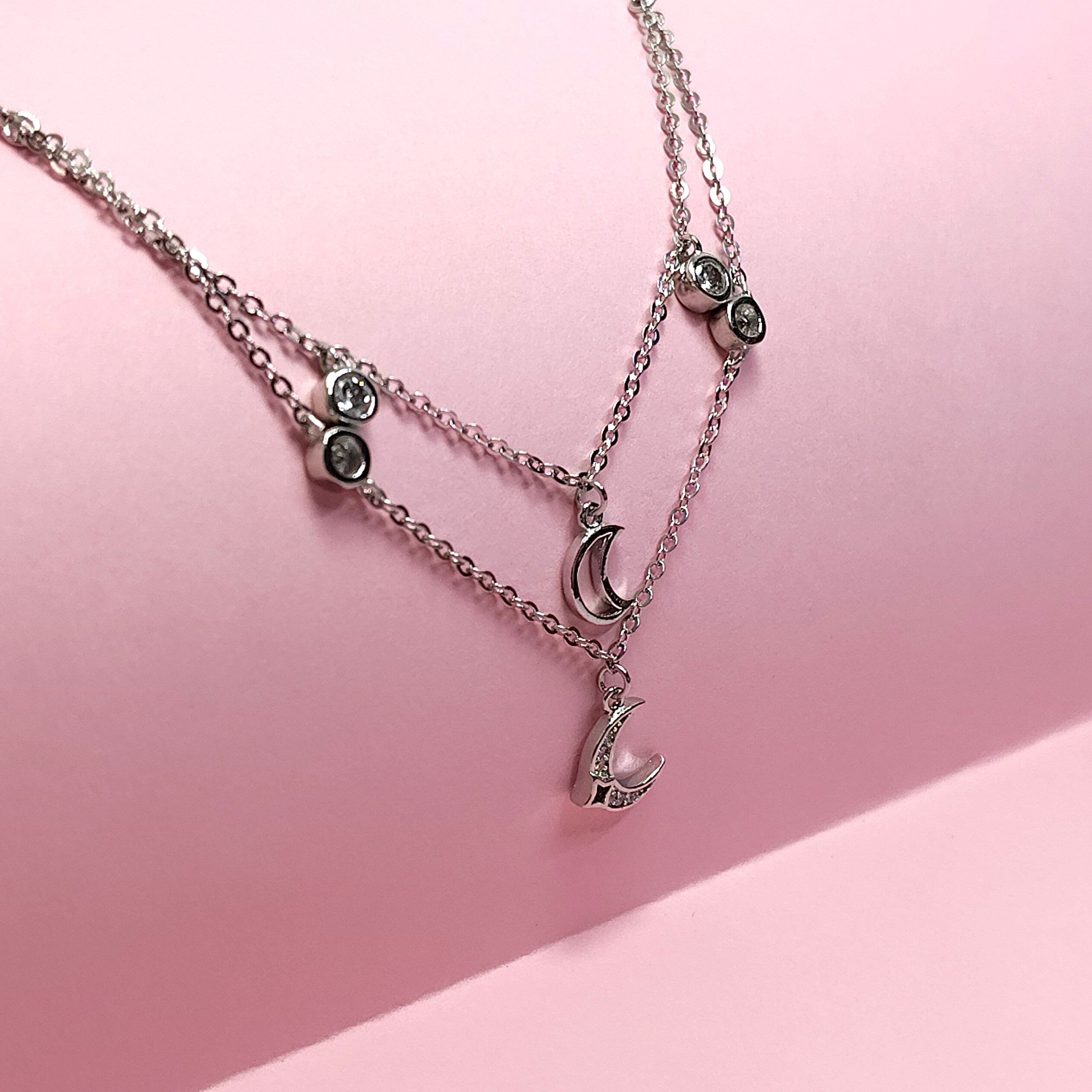925 Silver Moon Layered Necklace for Women