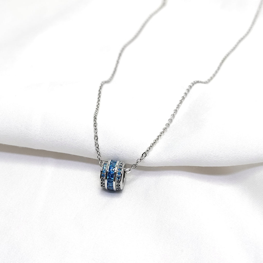 925 Silver Blue Stone Pendant Necklace – Elegant Round Charm Chain