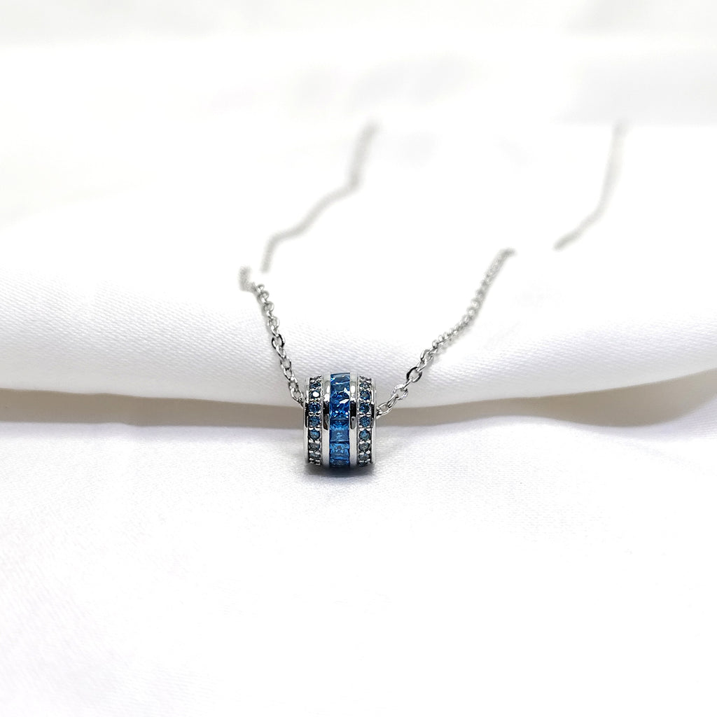 925 Silver Blue Stone Pendant Necklace – Elegant Round Charm Chain