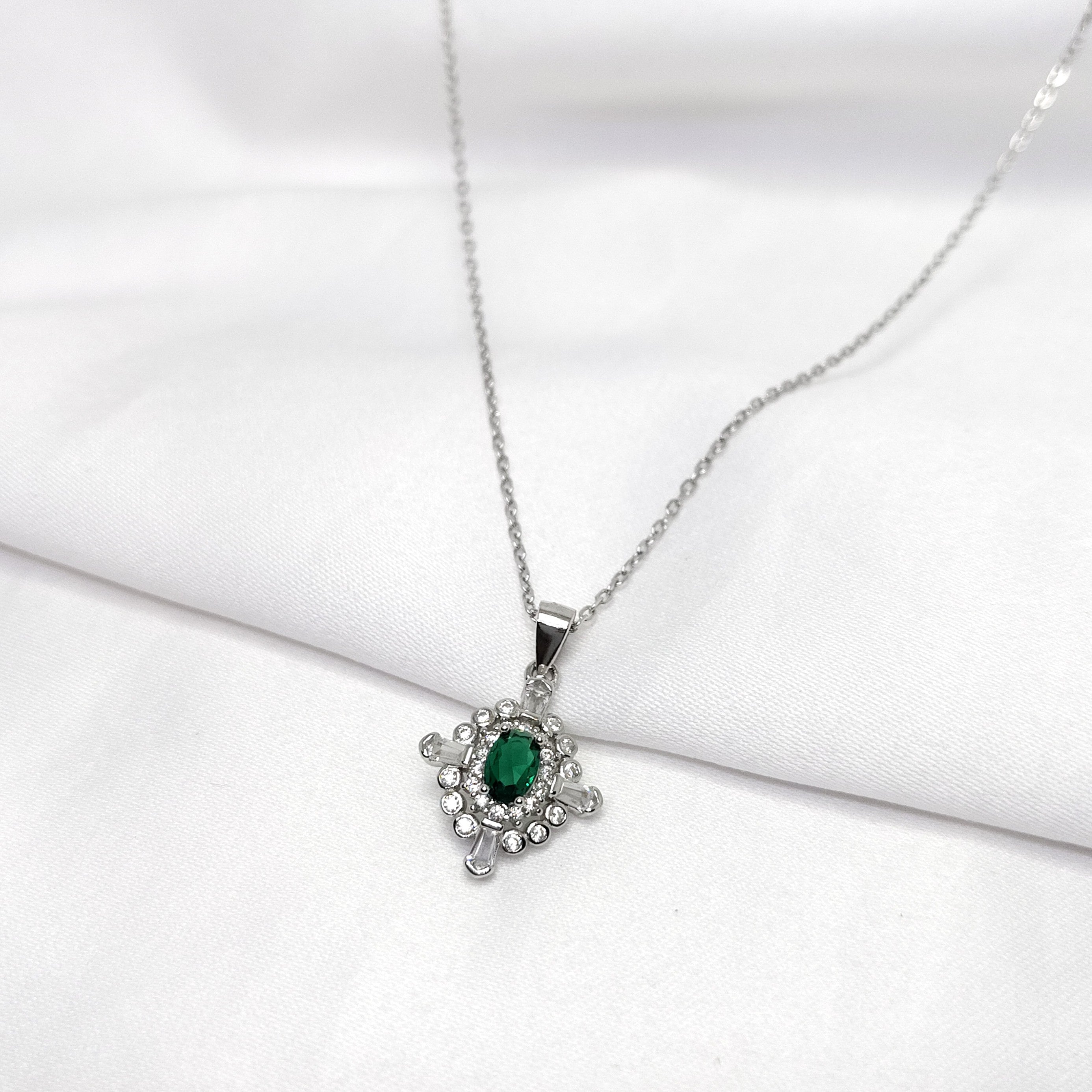 Green Emerald 925 Silver Necklace