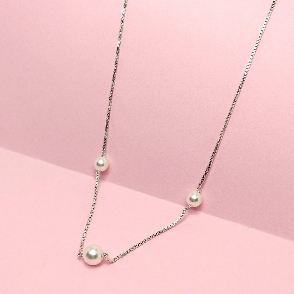 925 Silver Triple Pearl Minimal Necklace