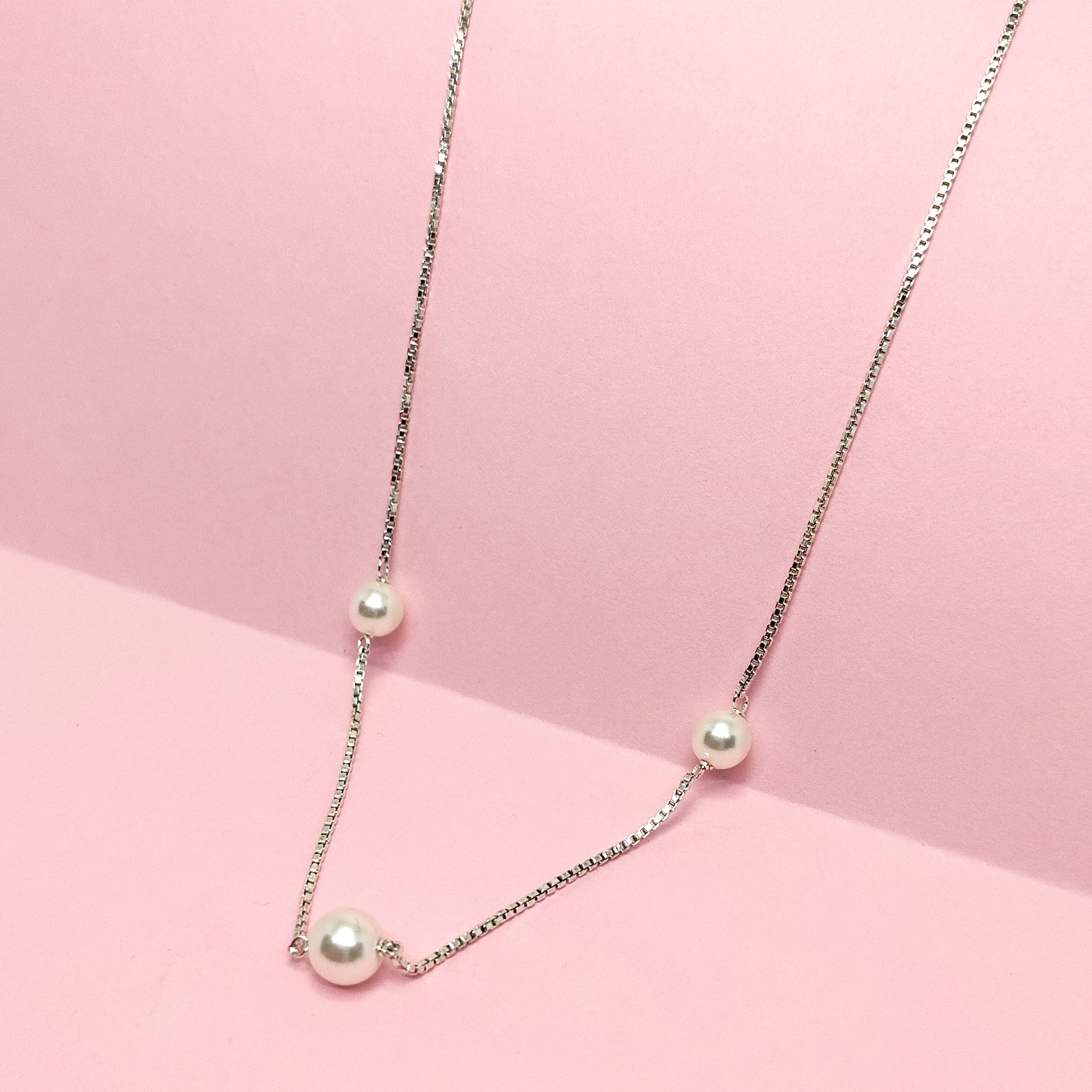 925 Silver Triple Pearl Minimal Necklace