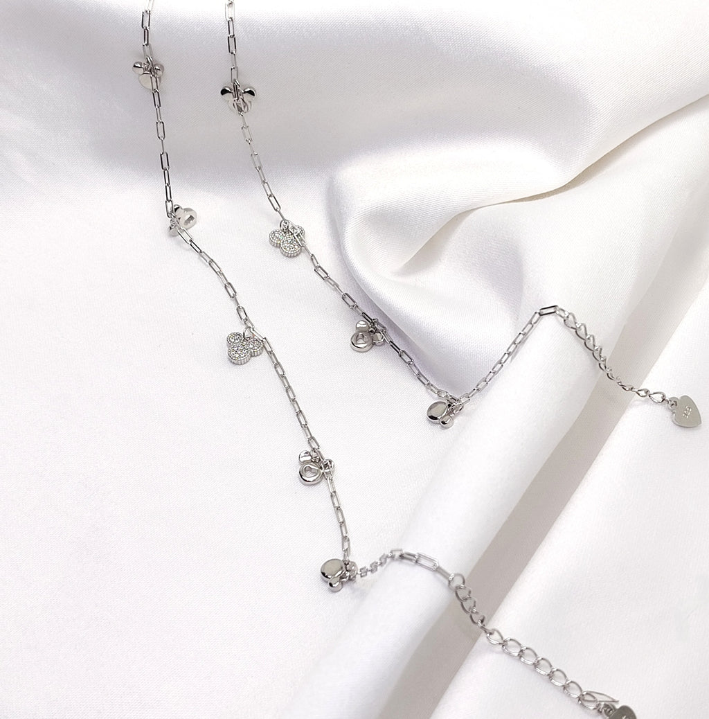 Elegant Clover 925 Silver Anklet