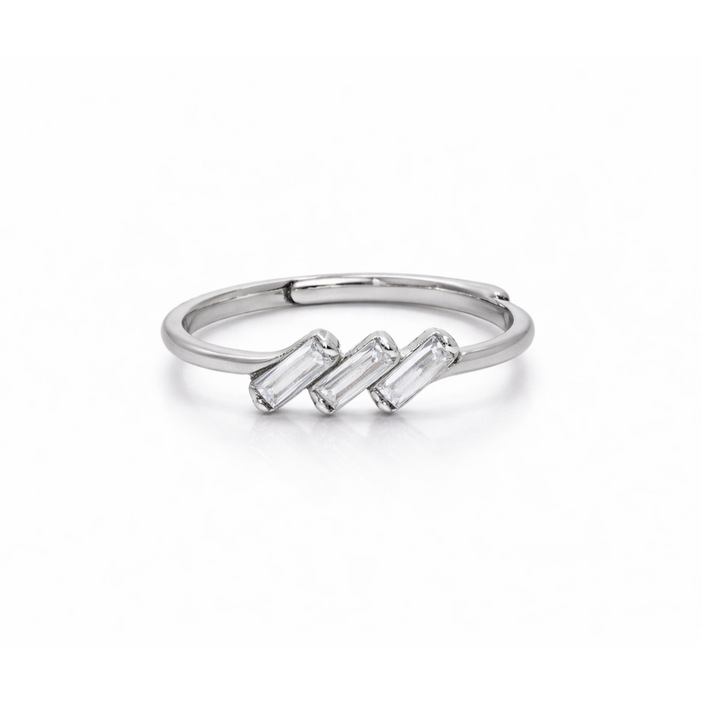 Silver Triple Emerald & Diamond Ring