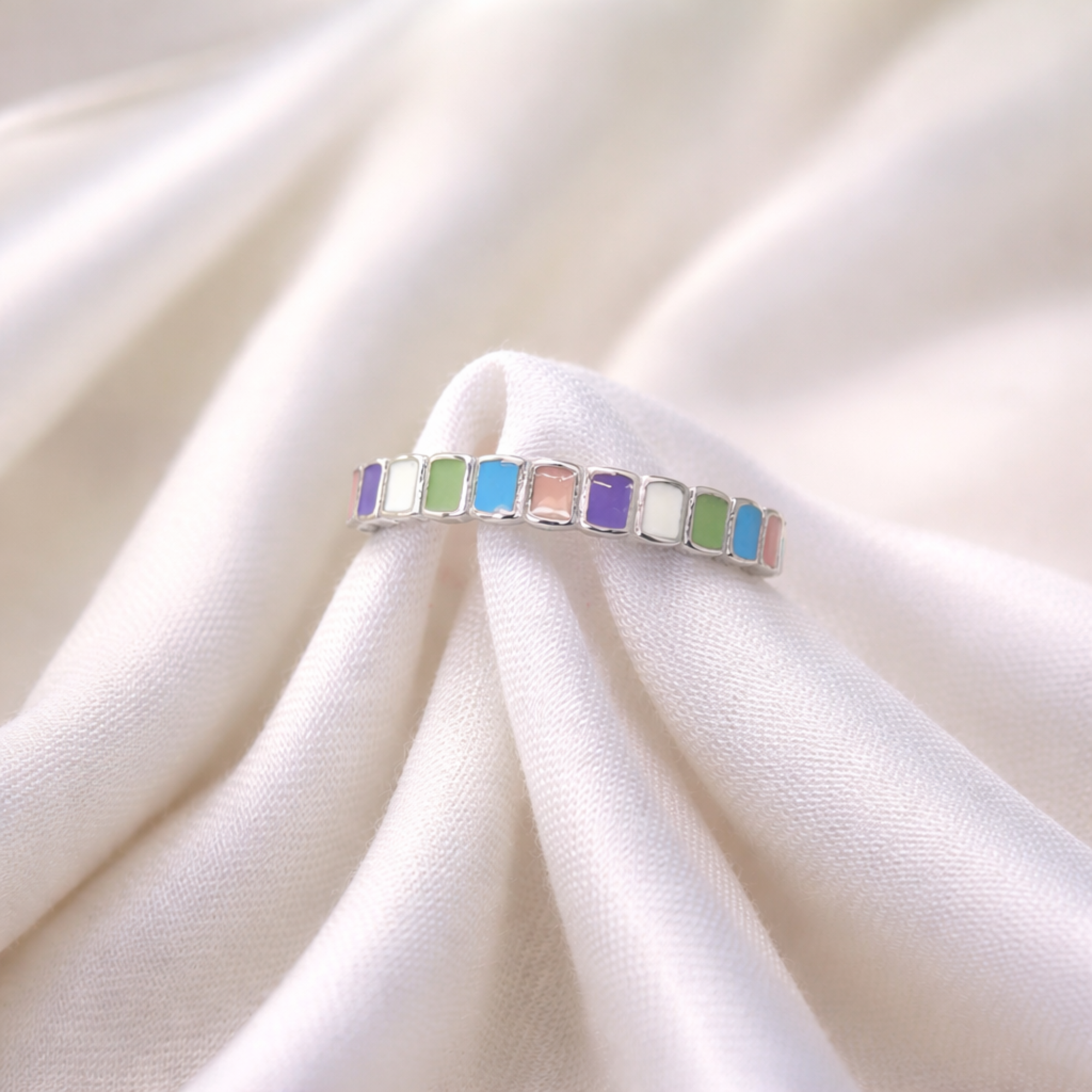 Silver Multi Color Ring