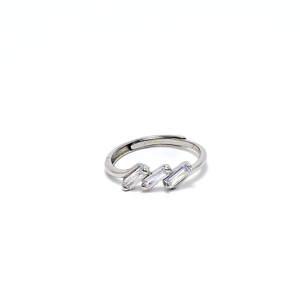 Silver Triple Emerald & Diamond Ring