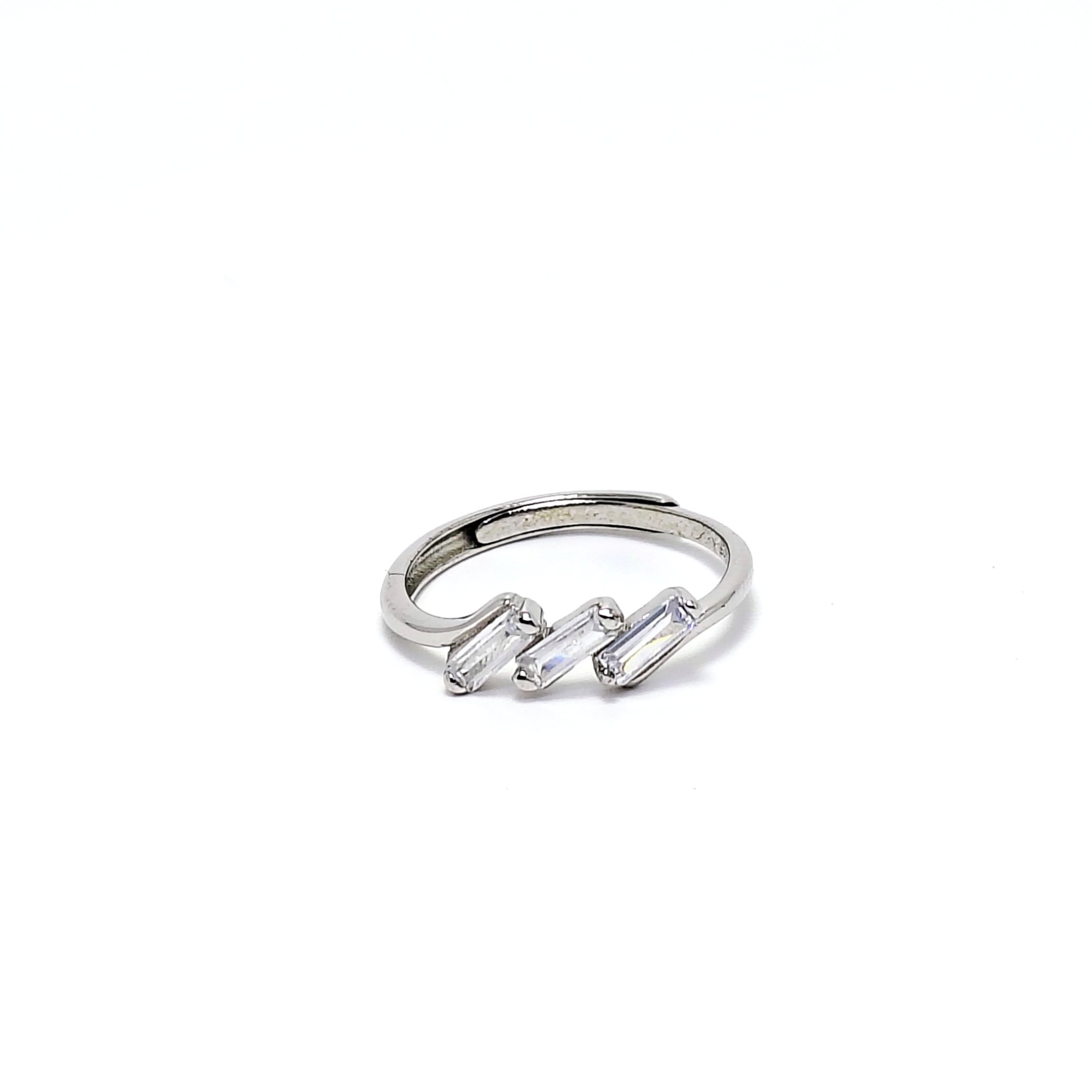Silver Triple Emerald & Diamond Ring