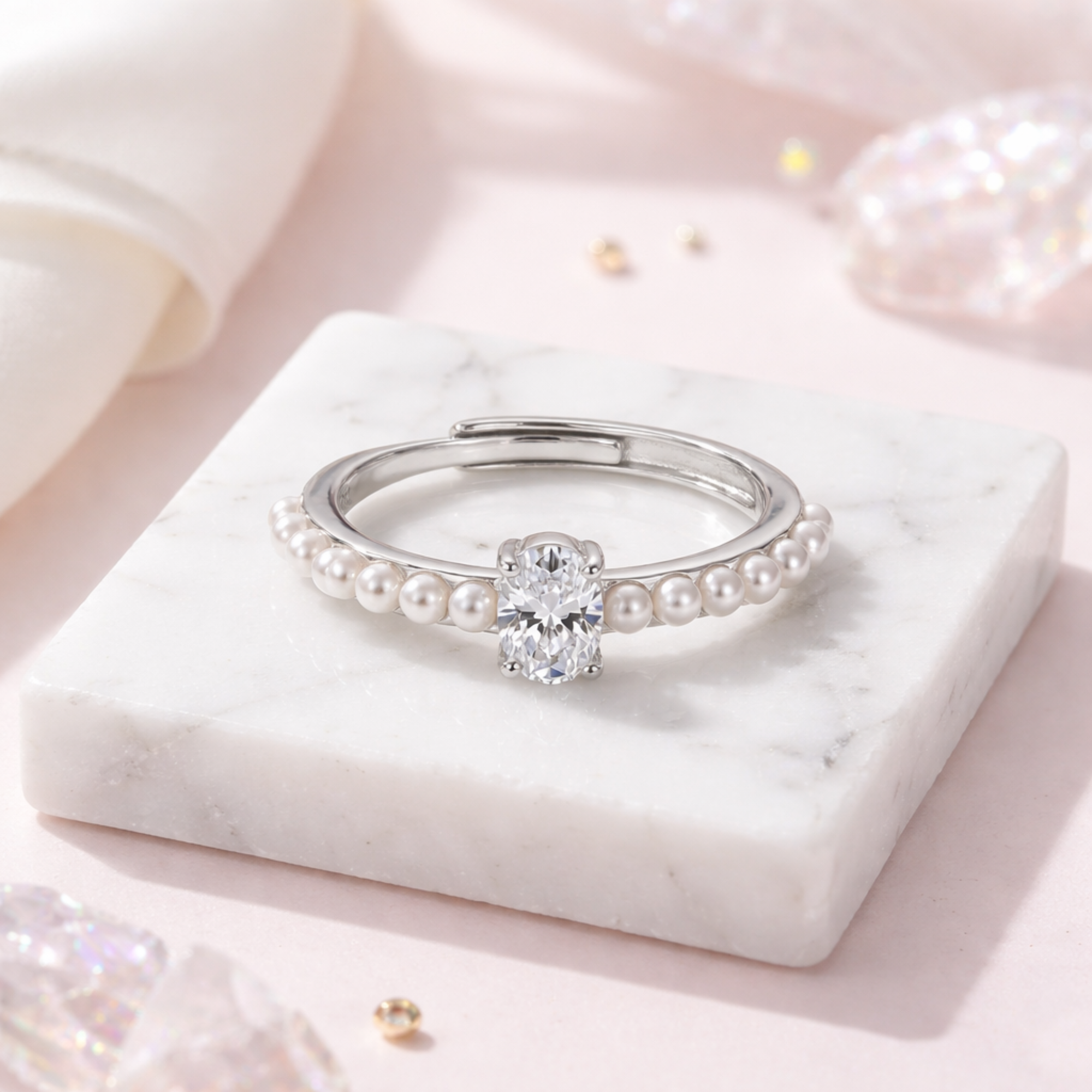 Silver Luna Pearl Ring