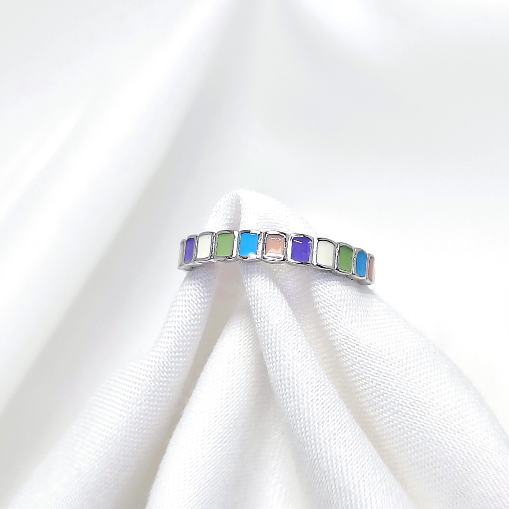 Silver Multi Color Ring