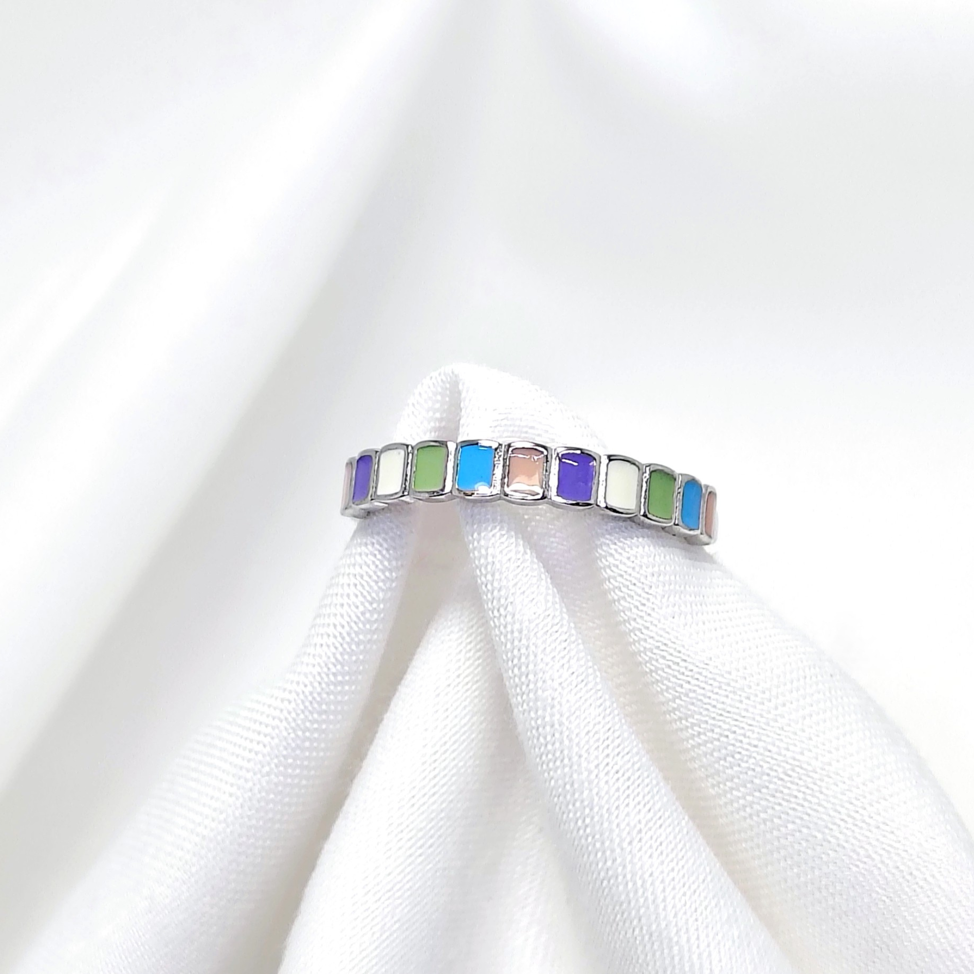 Silver Multi Color Ring