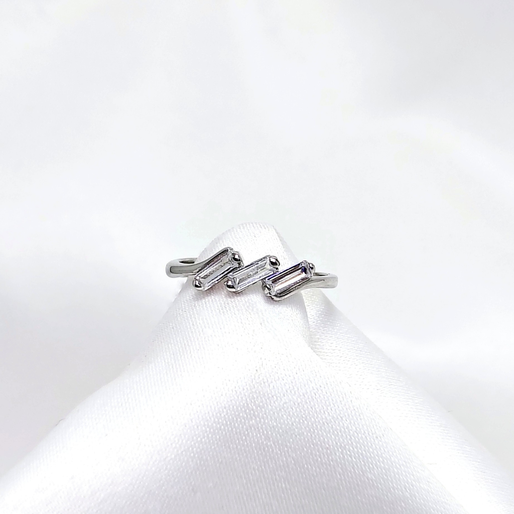 Silver Triple Emerald & Diamond Ring