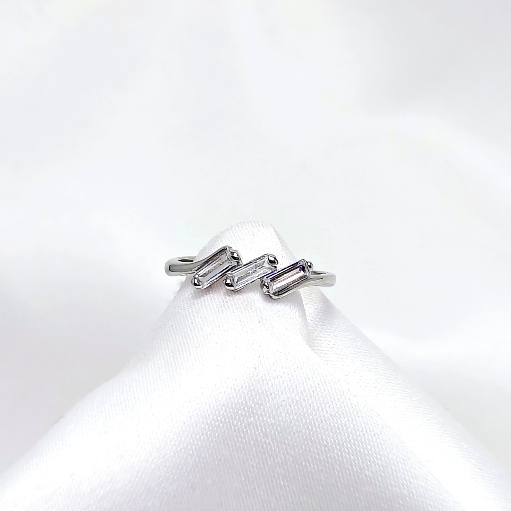 Silver Triple Emerald & Diamond Ring