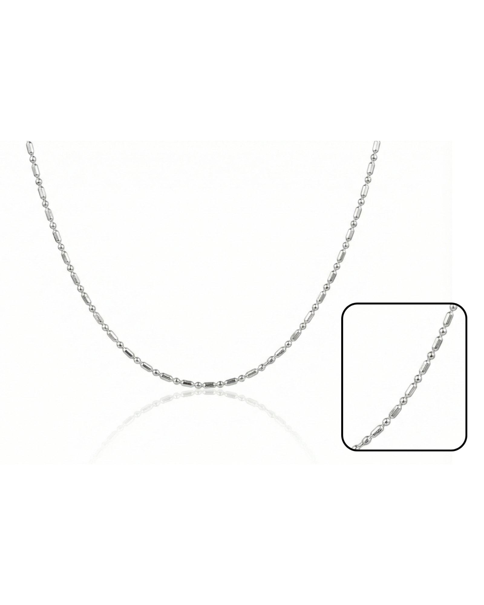 Silver chain necklace on a white background