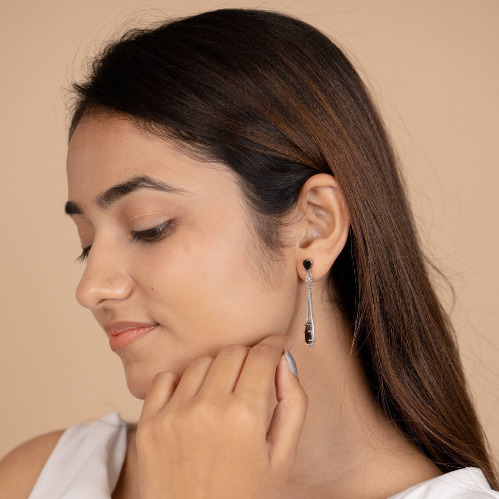 Midnight Noir Black Long Diamond 925 Silver Earrings - Work hard. Shine harder.