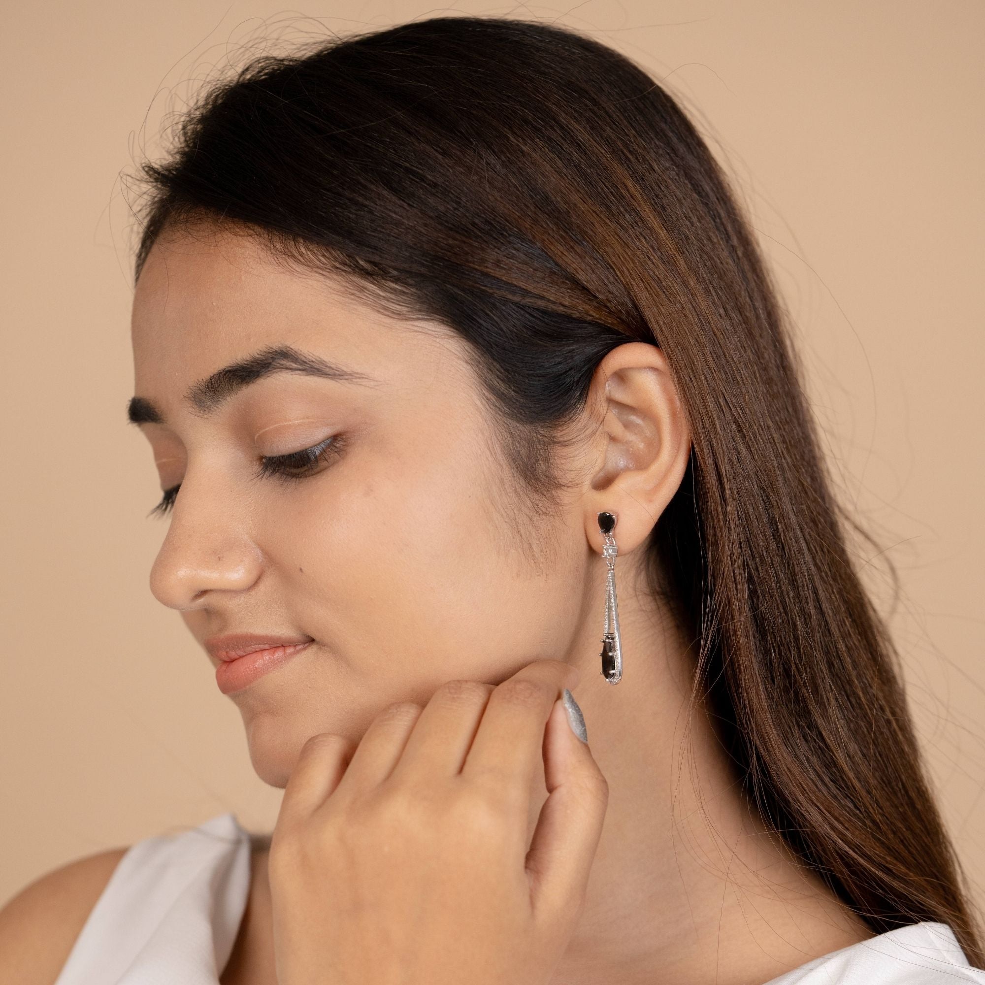 Midnight Noir Black Long Diamond 925 Silver Earrings - Work hard. Shine harder.